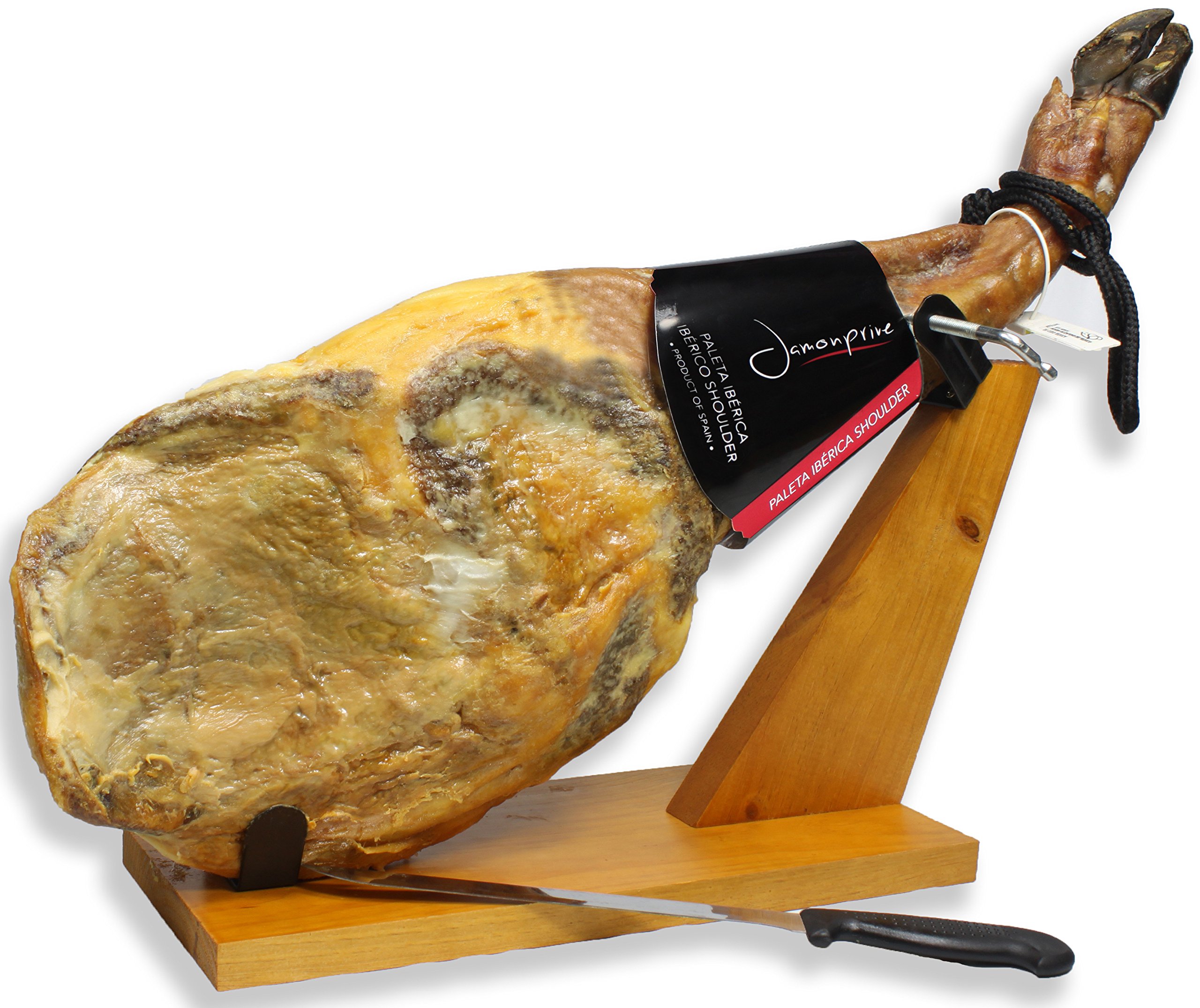 Premium Iberico Ham Shoulder - Grass-Fed, Bone-In (9.5-11lb) with Ham Stand & Knife + Spanish Serrano Ham Sliced Dry-Cured (12oz) | Nitrate-Free, All-Natural, GMO & Gluten-Free | Perfect for Charcuterie Boards, Tapas & Gourmet Gifts