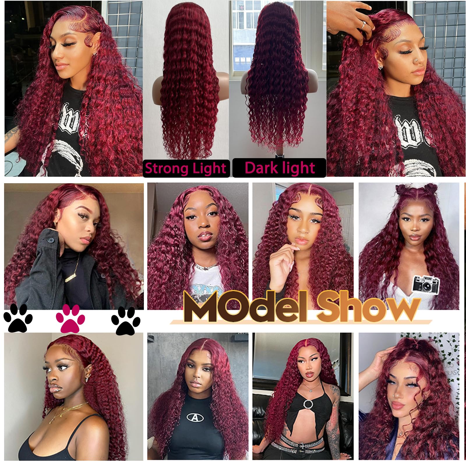 28 Inch Deep Wave Lace Front Wigs Human Hair - 13x4 Burgundy Pre Plucked 99J Lace Front Wig with 180% Density for Women | Natural Looking Curly Human Hair Wig for Daily Wear, Cosplay & Special Occasions