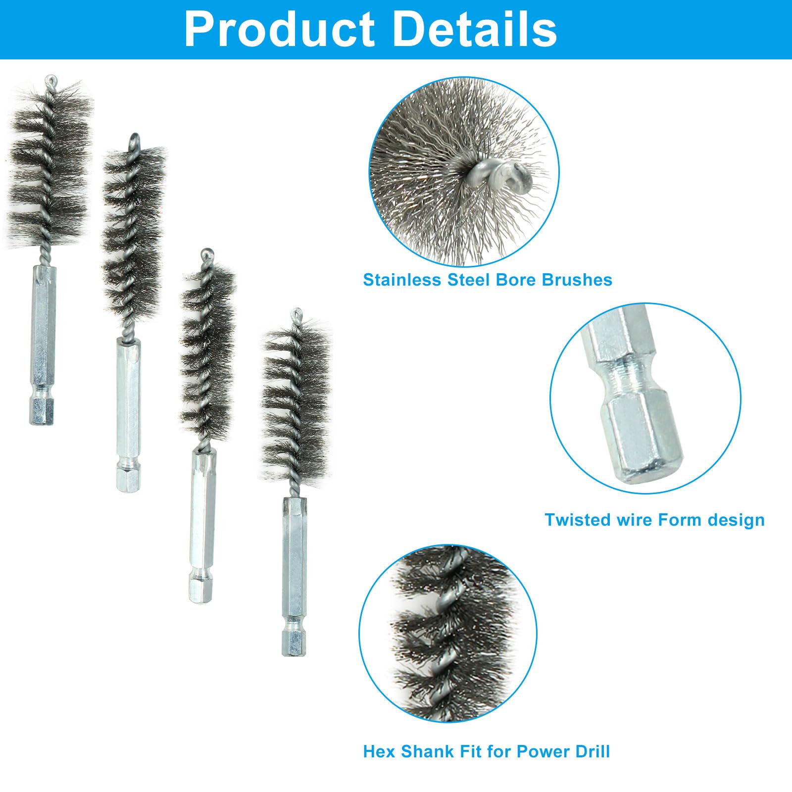 14-Piece Stainless Steel Drill Brush Set - Twisted Wire Metal Bristle Cleaning Brushes with 1/4
