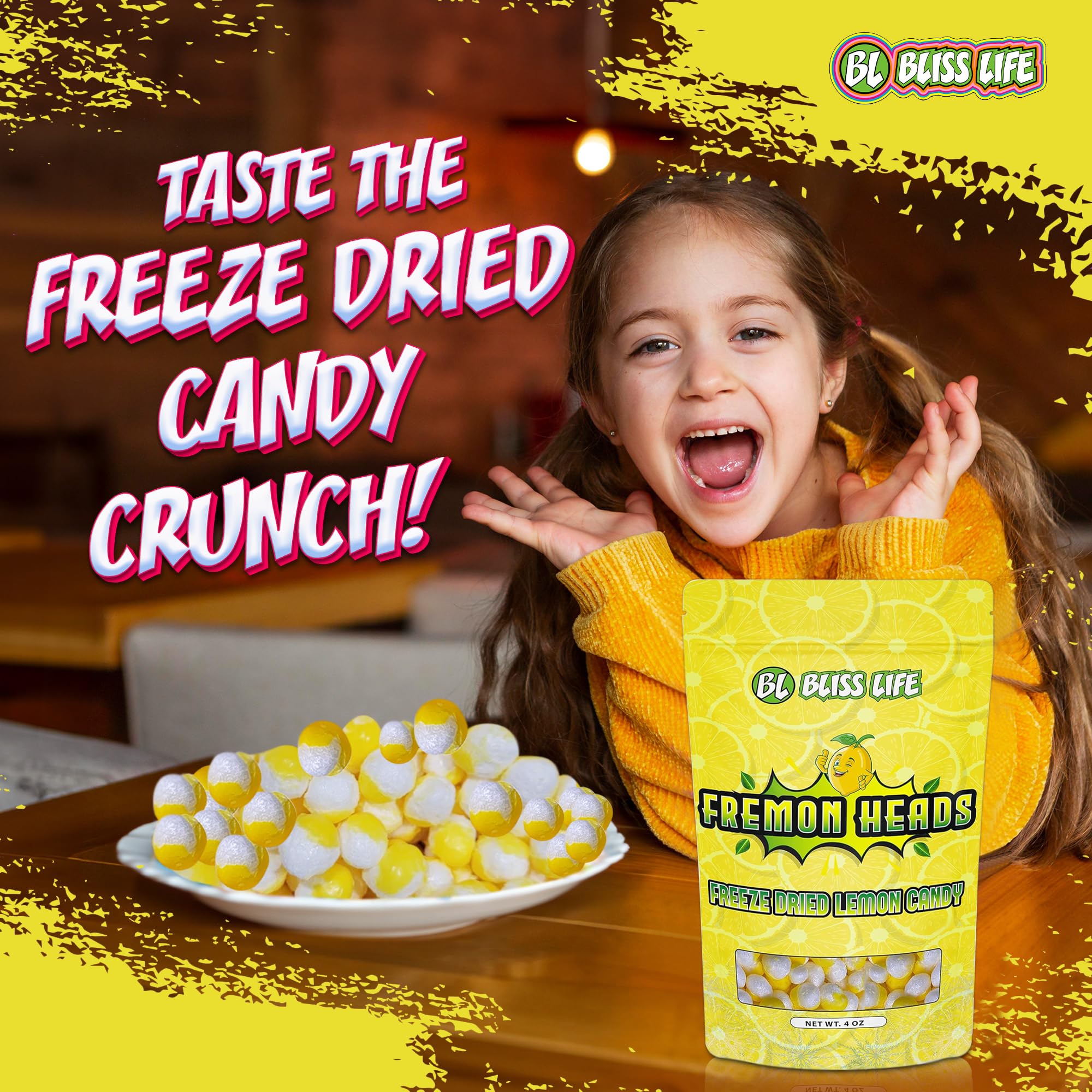 Fremon Freeze Dried Lemon Candy - Crunchy ASMR TikTok Viral Snack, Sweet & Sour Treat for Kids (4oz) - Perfect for School Lunches, Movie Nights & Road Trips