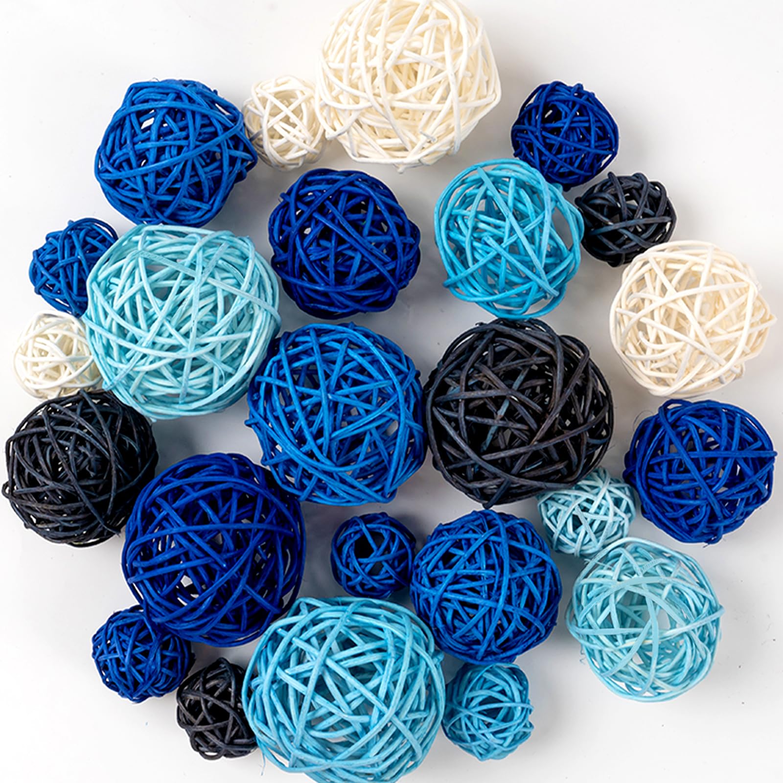 GuassLee 24Pcs Blue Wicker Rattan Decorative Balls - Vase Fillers, Bowl Filler, Potpourri for Home Decor - Perfect for Centerpieces, Bathroom, Living Room & Dining Table Decor - DIY Craft Supplies (3 Sizes) - Ideal for Wedding, Party & Holiday Decorations