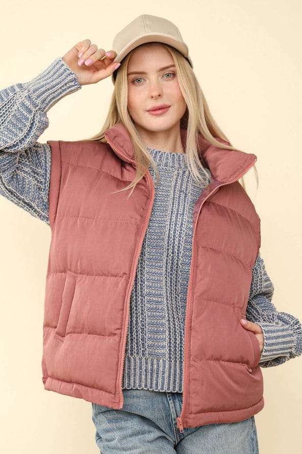 Women's Mauve High Neck Puffer Vest - Winter Warm Quilted Down Jacket for Outdoor Activities | Hiking, Skiing & Casual Wear