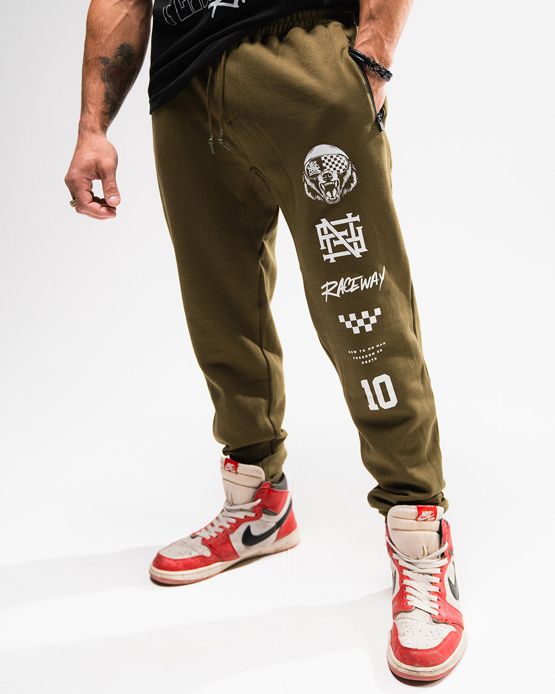 Race Bear Fitted Joggers for Men - Olive Green Comfortable Athletic Pants for Running, Gym & Lounge Wear