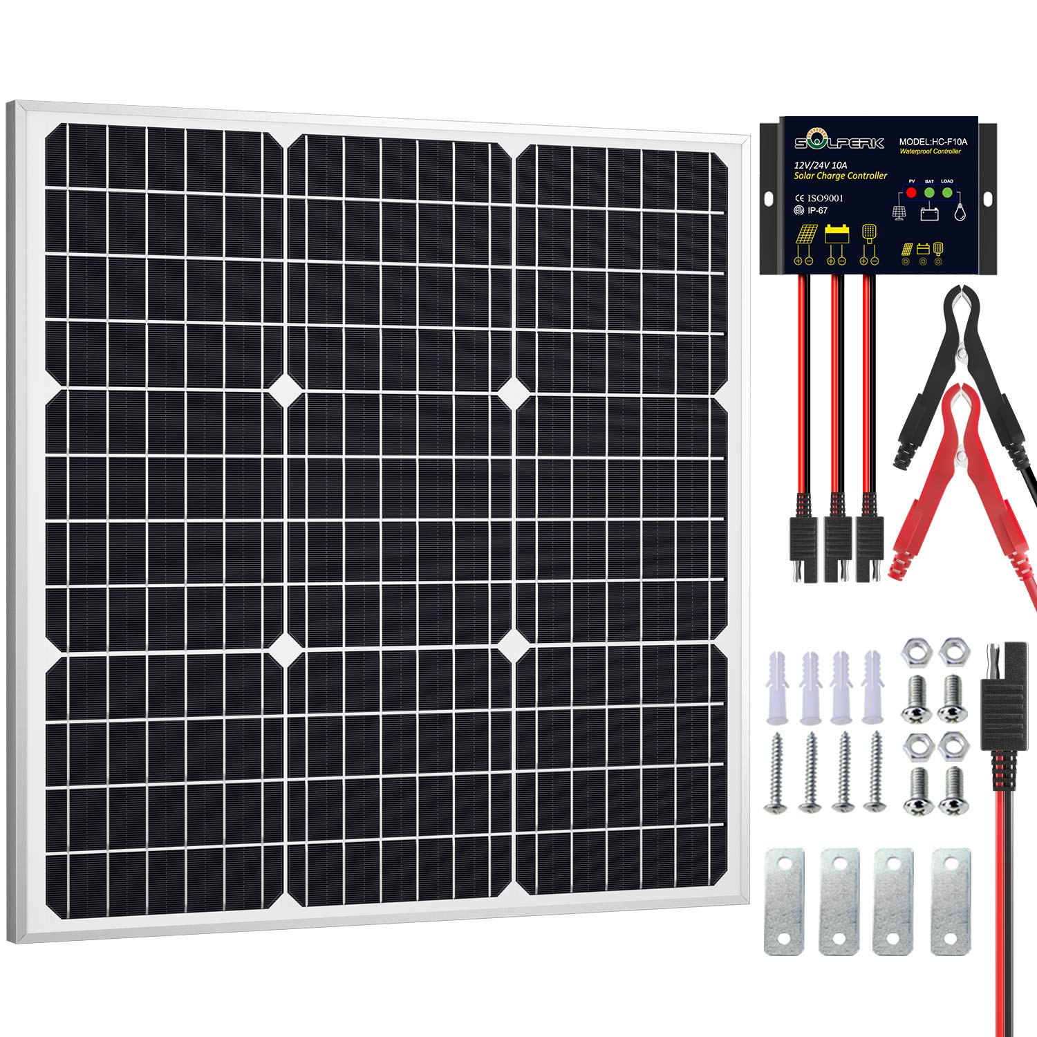 SOLPERK 50W 12V Solar Panel Kit with Waterproof Controller - Solar Battery Trickle Charger & Maintainer for Boats, Cars, RVs, Motorcycles, Marine & Automotive Use - Perfect for Off-Grid Power & Outdoor Adventures (Mounting Bracket Not Included)