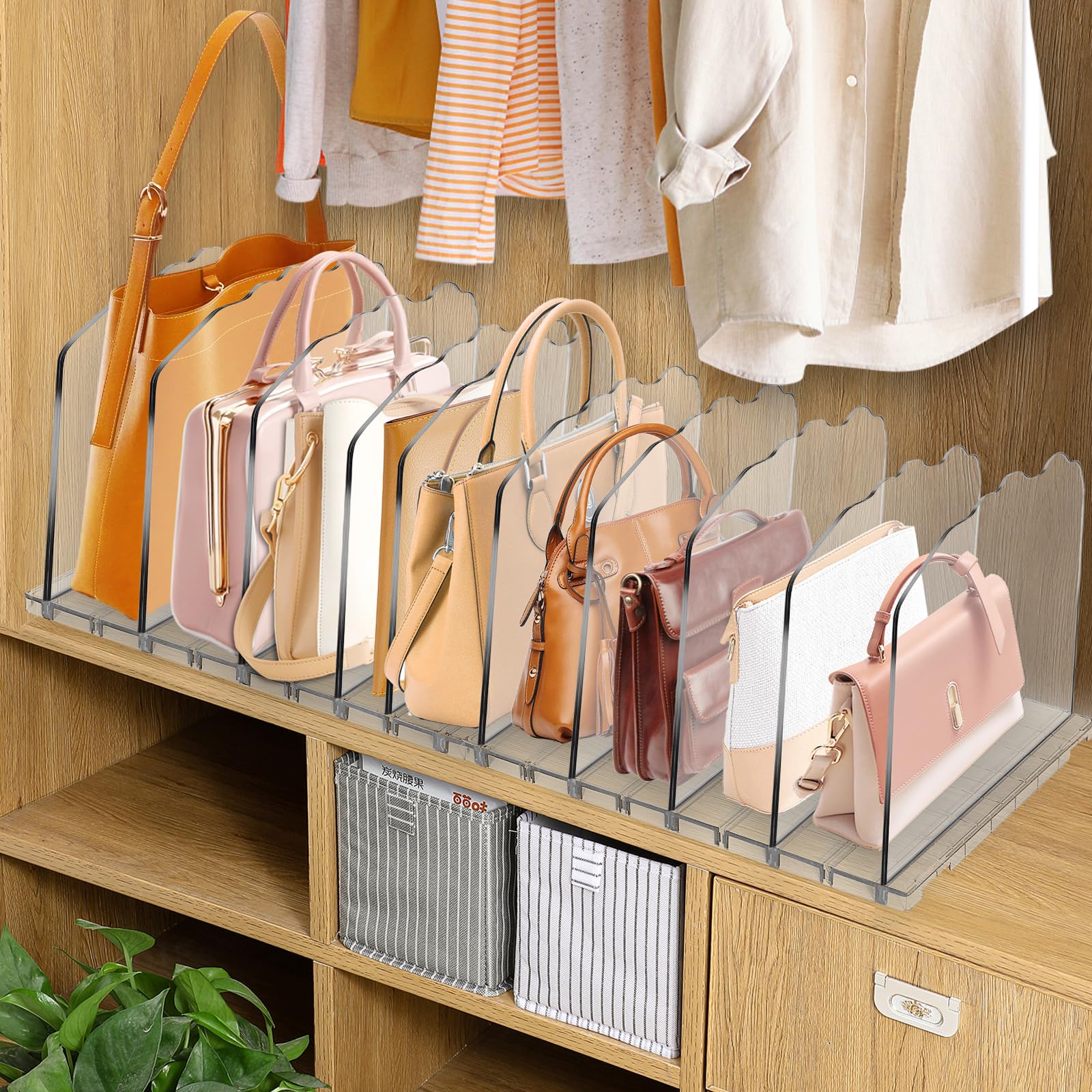 2 Pack Clear Acrylic Shelf Dividers for Purses & Handbags - 10 Layer Adjustable Organizer for Closet, Office, Bookshelf & Bedroom Storage | Perfect for Purse Display, Wallet Organization & Bag Storage Solutions