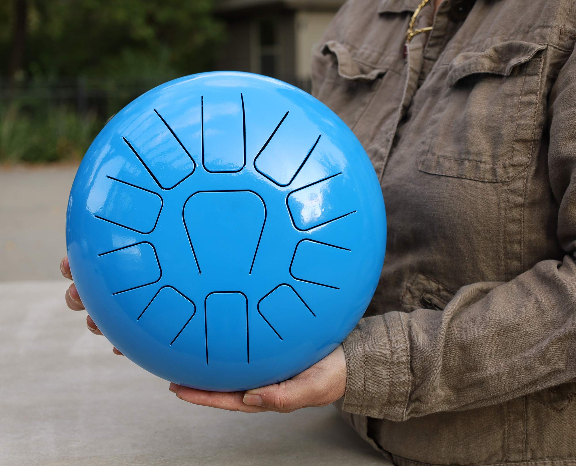 11-Note 10-Inch Steel Tongue Drum | Handpan Drum & Chakra Drum with Padded Travel Bag & Mallets | Percussion Instrument for Meditation, Yoga, Music Therapy & Relaxation (Blue)