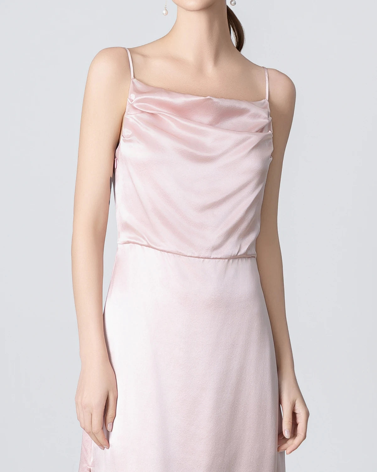 Elegant Pleated Cowl Neck Slit Maxi Silk Dress for Women - Perfect for Weddings, Parties & Evening Events