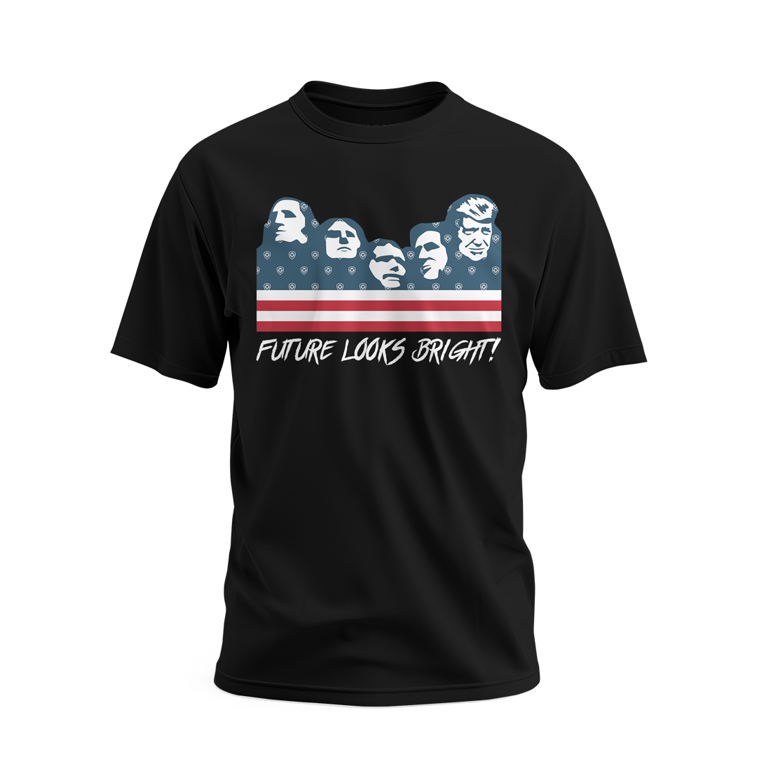 Future Looks Bright Mount Rushmore Graphic Black Short Sleeve T-Shirt - Perfect for Casual Wear, Travel & Patriotic Events