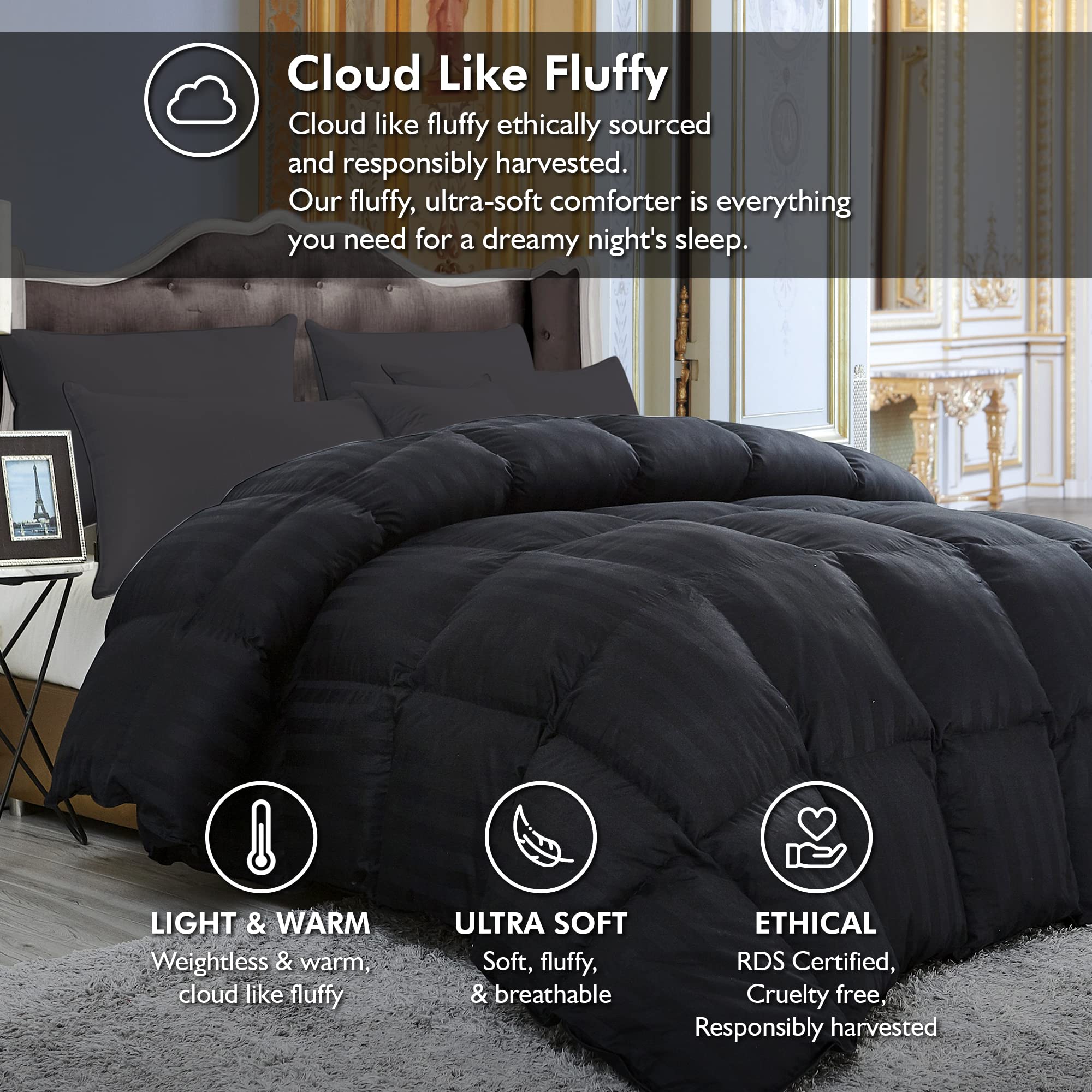 Luxurious Down & Feather Comforter Duvet Insert - 100% Cotton Cover, White & Black Options - Palatial King Size for Ultimate Comfort | Perfect for Master Bedrooms, Guest Rooms & Luxury Hotels