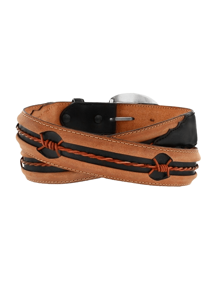 Justin C10813 Men's Fenced In Belt - Aged Bark & Black Leather Casual Dress Belt for Work, Office & Formal Occasions
