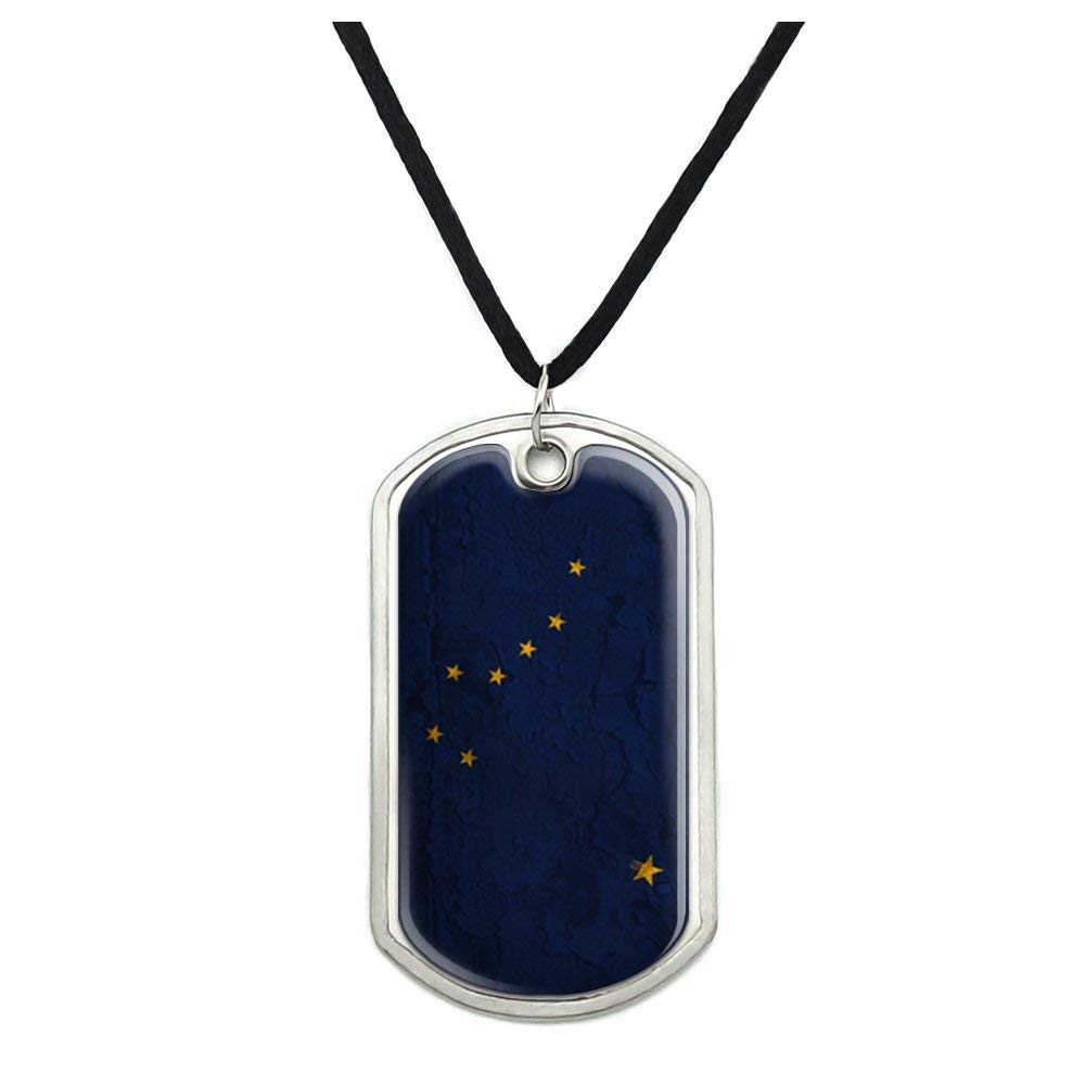 Vintage Alaska State Flag Distressed Military Dog Tag Pendant Necklace with Cord - Patriotic USA Jewelry for Men & Women, Perfect for Outdoor Adventures & Military Appreciation Gifts