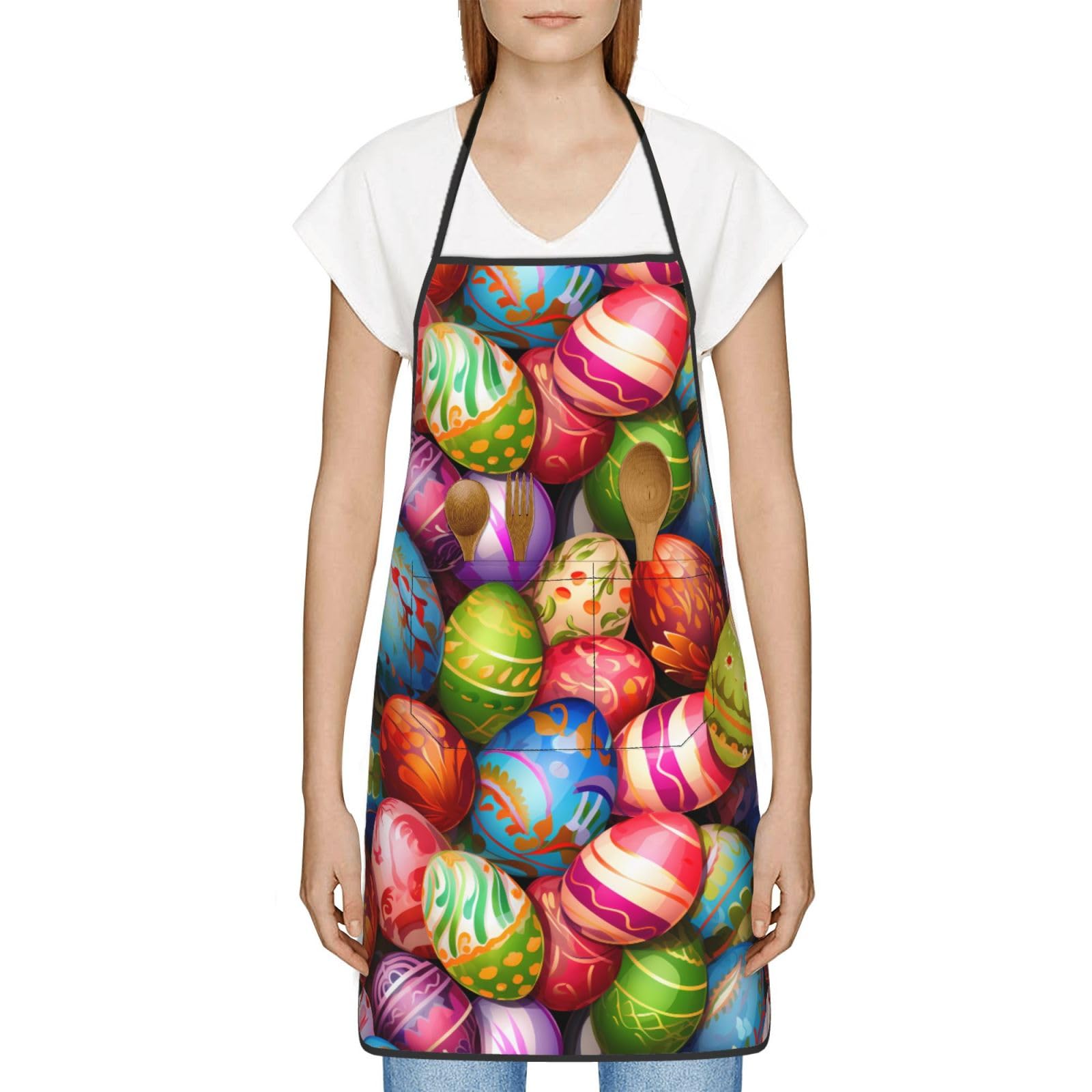 Waterproof Floral Apron with Large Pockets - Rainbow Flower Pattern Kitchen Apron for Cooking, Baking & Grilling - Perfect Housewarming & Wedding Gift