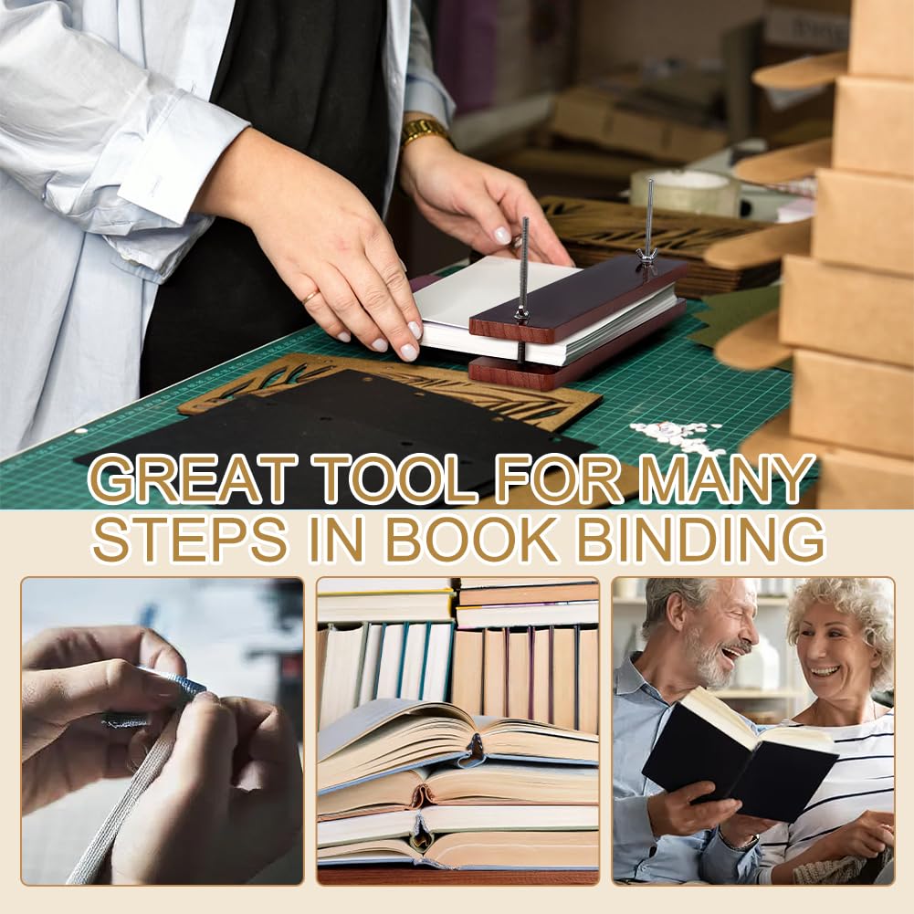 BENECREAT Wooden Book Press for Bookbinding - Portable Binding Press Machine with Iron Nut & Screw Rod - 13x2.75 Inch - Perfect for DIY Bookbinding, Scrapbooking, Photo Albums at Home, School or Office