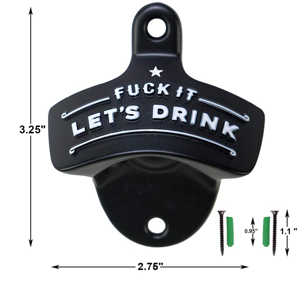 Wall Mounted Bottle Opener Set (2 Pack) - Durable Metal Beer Bottle Opener with Screws & Anchors - Perfect Gift for Men, Dad & Beer Lovers - Funny Christmas, Birthday & Father's Day Gift Idea - Great for Kitchen, Bar, Garage & Outdoor Use