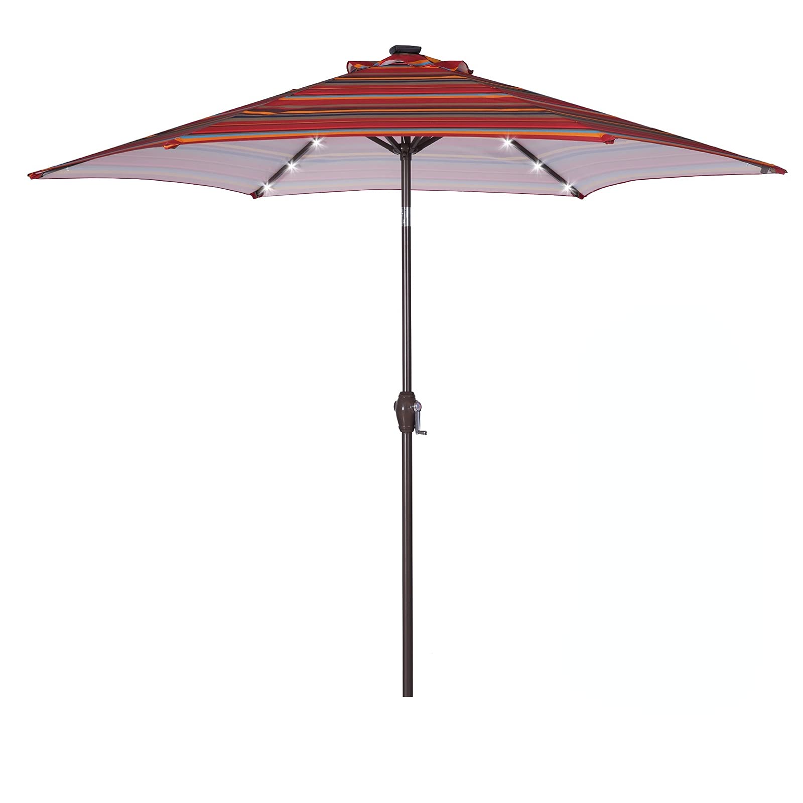 8.7-Ft Outdoor Patio Market Umbrella with LED Lights - Push Button Tilt & Crank, Red Stripes - Perfect for Garden, Deck, Backyard, Pool & Beach Parties (Umbrella Base Sold Separately)