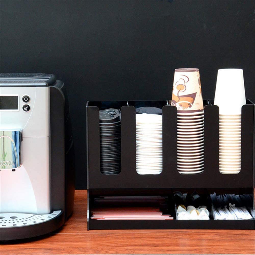 Qiuqiu Paper Cup Lid Holder - Upright Coffee Condiment & Cup Dispenser Organizer - Take-Out Cup Storage Rack for Cafe, Home, Wedding, Party, Buffet (Black) - Perfect for Coffee Shops & Event Catering