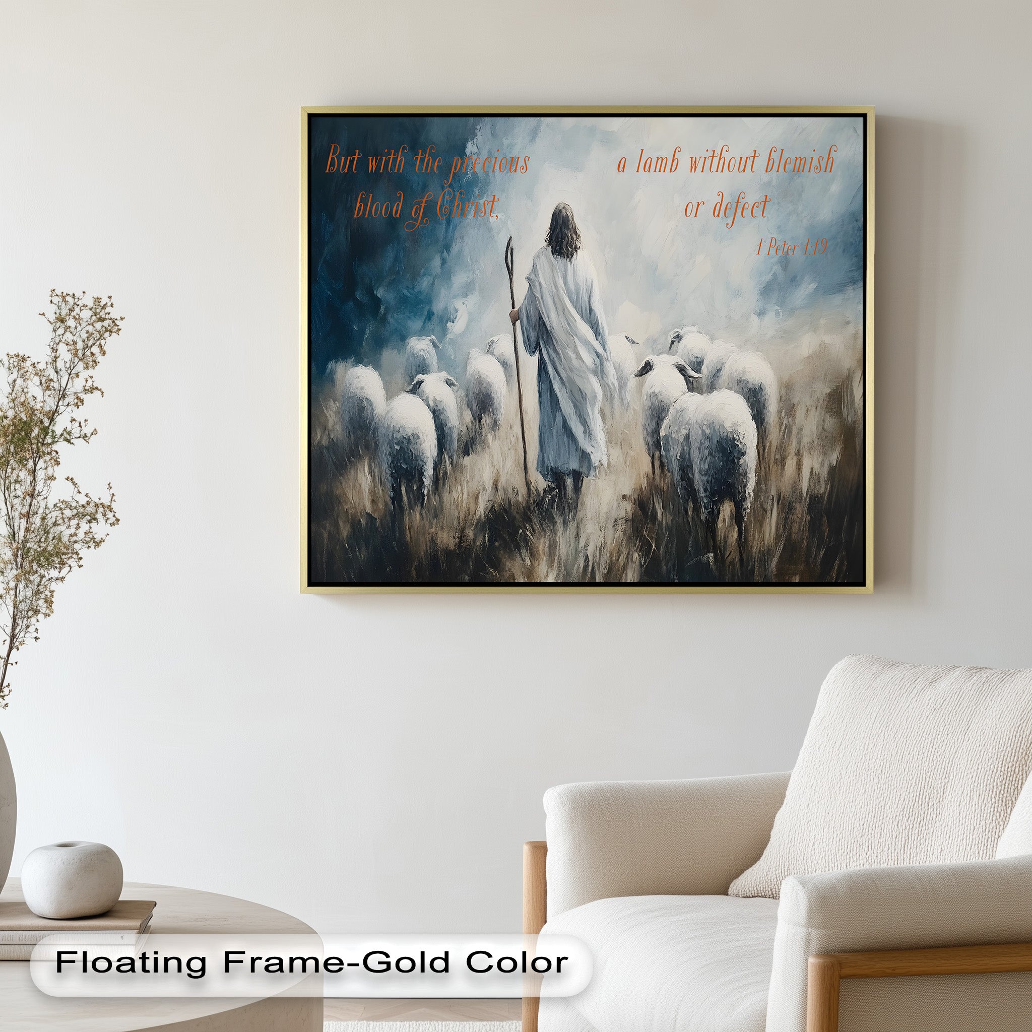 1 Peter 1:19 - The Lamb of God Bible Verse Oil Painting - Religious Wall Art for Home, Church & Office Decor