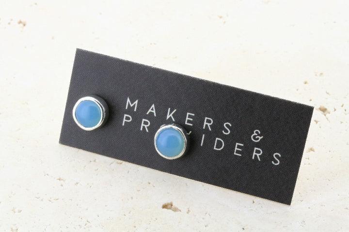 6mm Blue Chalcedony Stud Earrings for Women – Elegant Gemstone Jewelry for Everyday Wear & Special Occasions