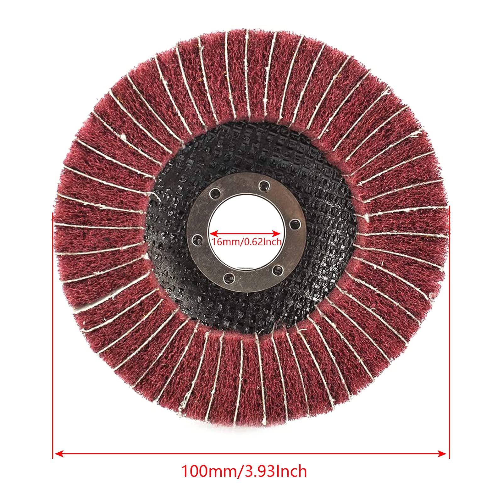4 Inch Red Nylon Fiber Flap Wheels - 5 Pack Angle Grinder Polishing Discs for Metal, Wood & Stone - Heavy Duty Buffing, Grinding & Scouring Pads for DIY Projects & Professional Workshop Use