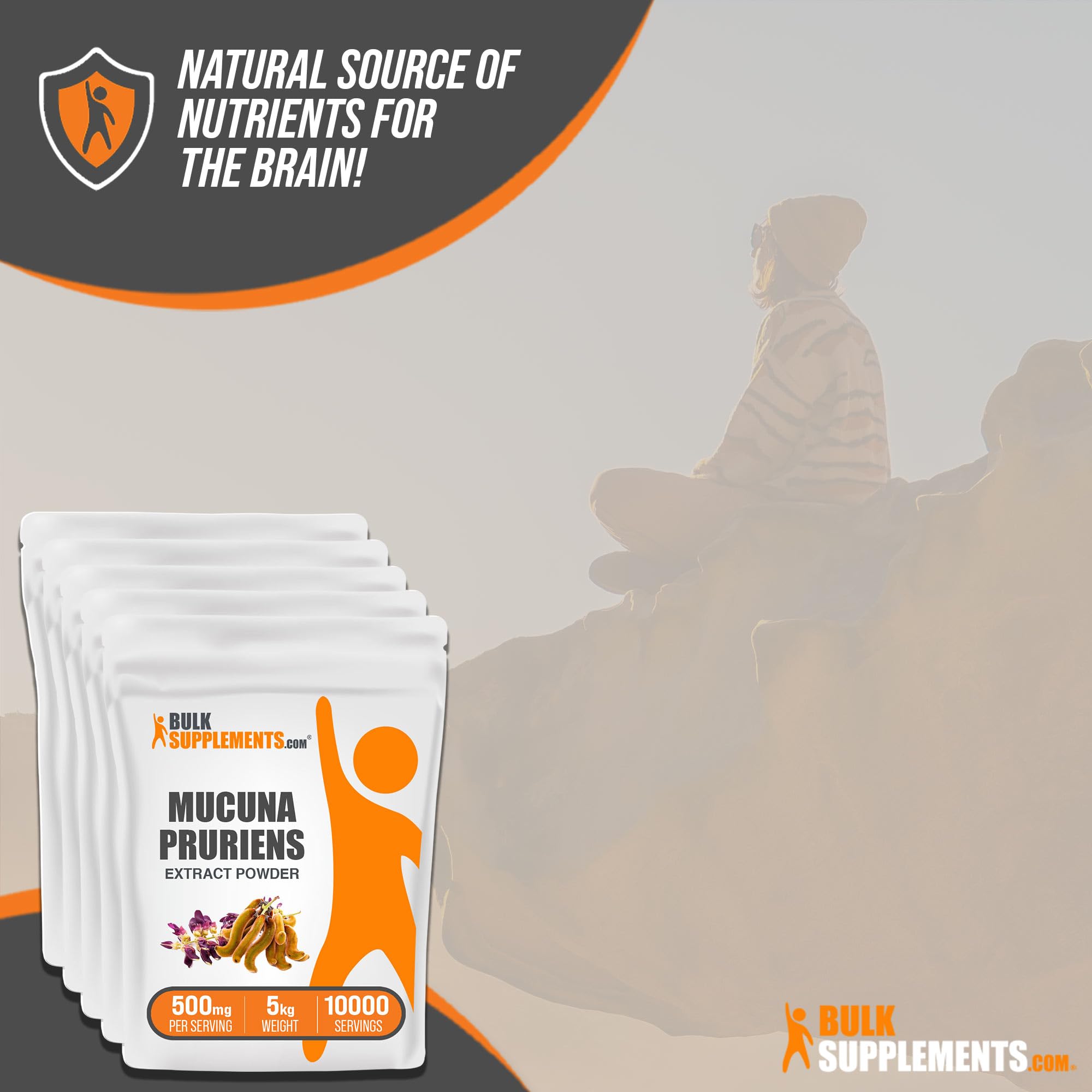 BulkSupplements.com Mucuna Pruriens Extract Powder 500mg per Serving - Organic Herbal Supplement from Mucuna Pruriens Seed, Gluten Free, Non-GMO - Pack of 5 (5kg/11lbs) for Energy Boost, Stress Relief & Brain Health