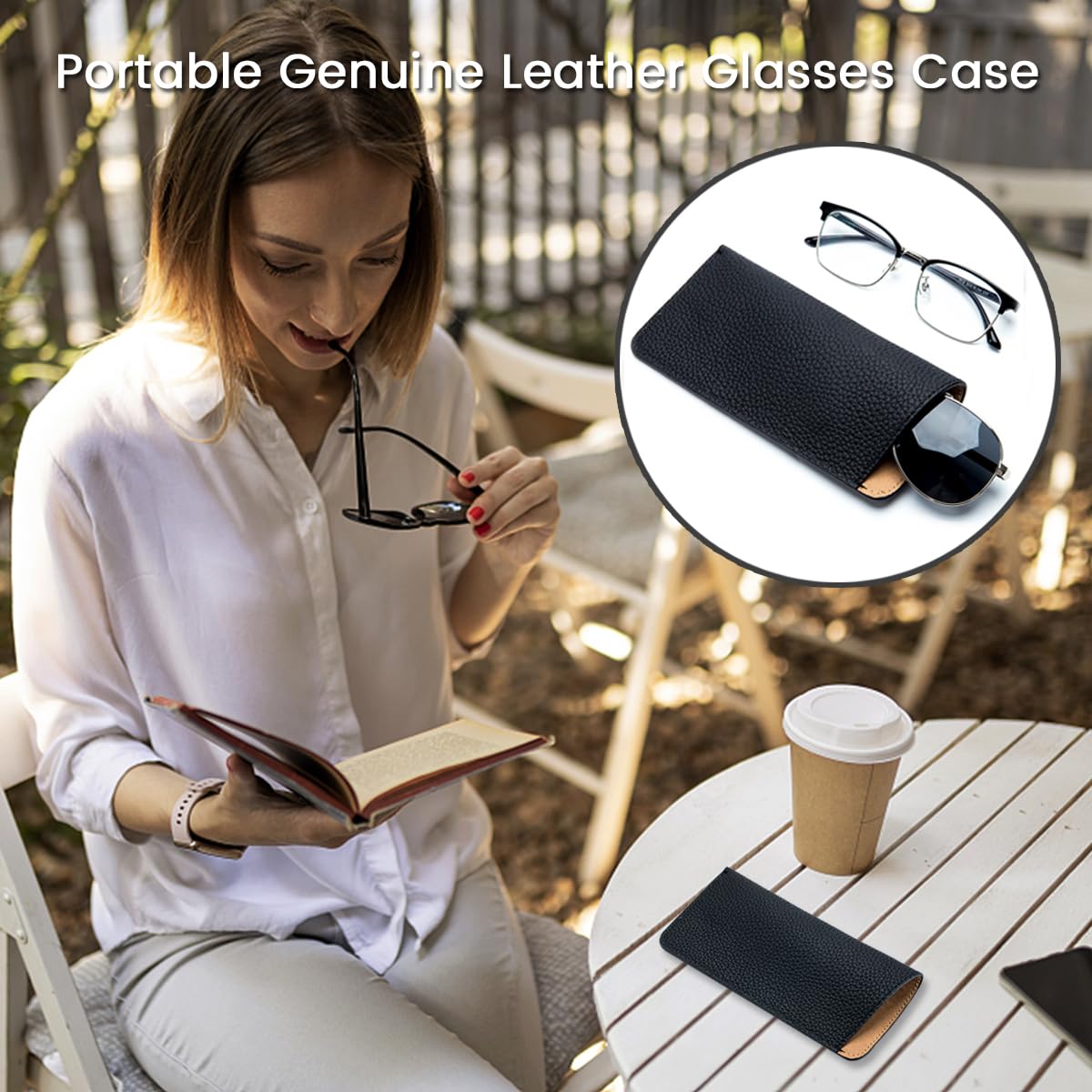 Premium Genuine Leather Glasses Case - Protective Eyewear Pouch for Sunglasses, Reading Glasses & Eyeglasses - Unisex Travel Accessory for Men & Women (Perfect for Travel, Office & Daily Use)