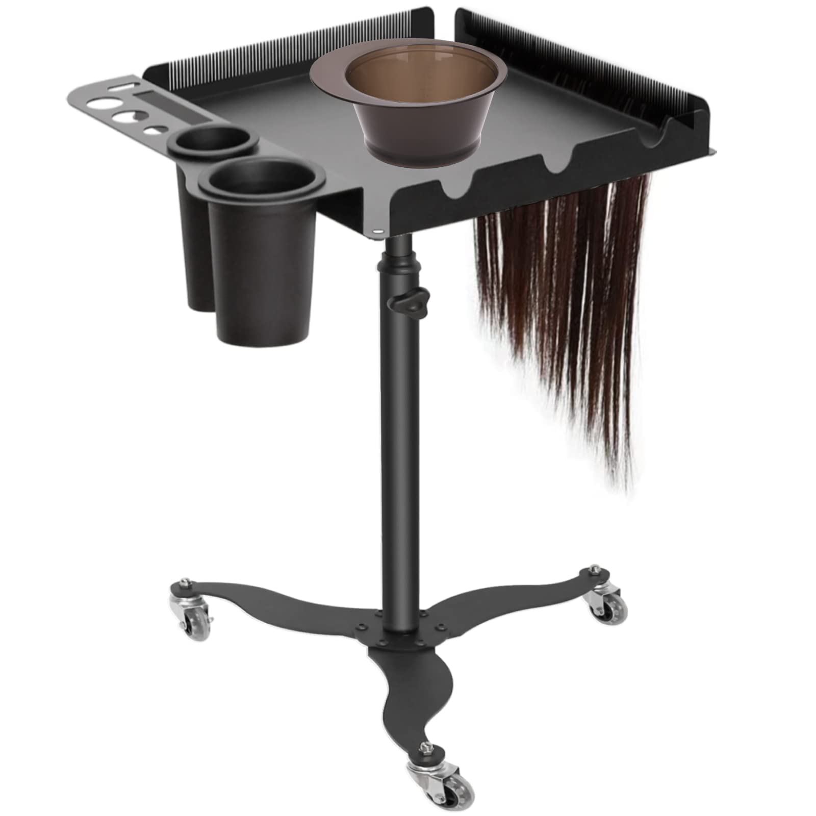 Professional Salon Tray on Wheels - Adjustable Height Mobile Hair Stylist Tray for Coloring, Extensions & Wig Storage | Heavy-Duty Metal Rolling Cart for Salon & Home Use | Perfect for Hairdressers, Beauty Stations & Mobile Styling Services