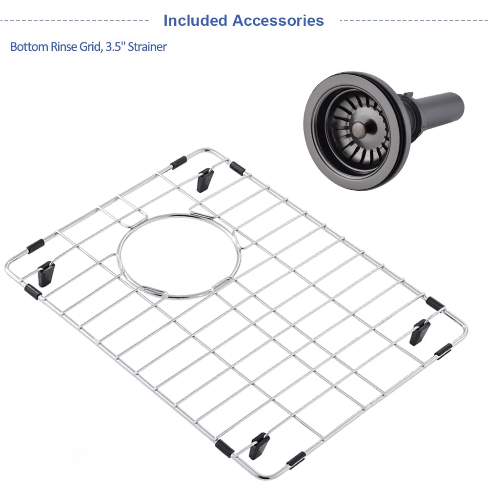 14 Inch Undermount Bar Sink Black - Hovheir 16 Gauge Stainless Steel Single Bowl Kitchen Sink (14x18 Inch) for Wet Bar, RV, Prep Station & Kitchen Island - Includes Bottom Grid - Durable & Stylish for Home & Commercial Use