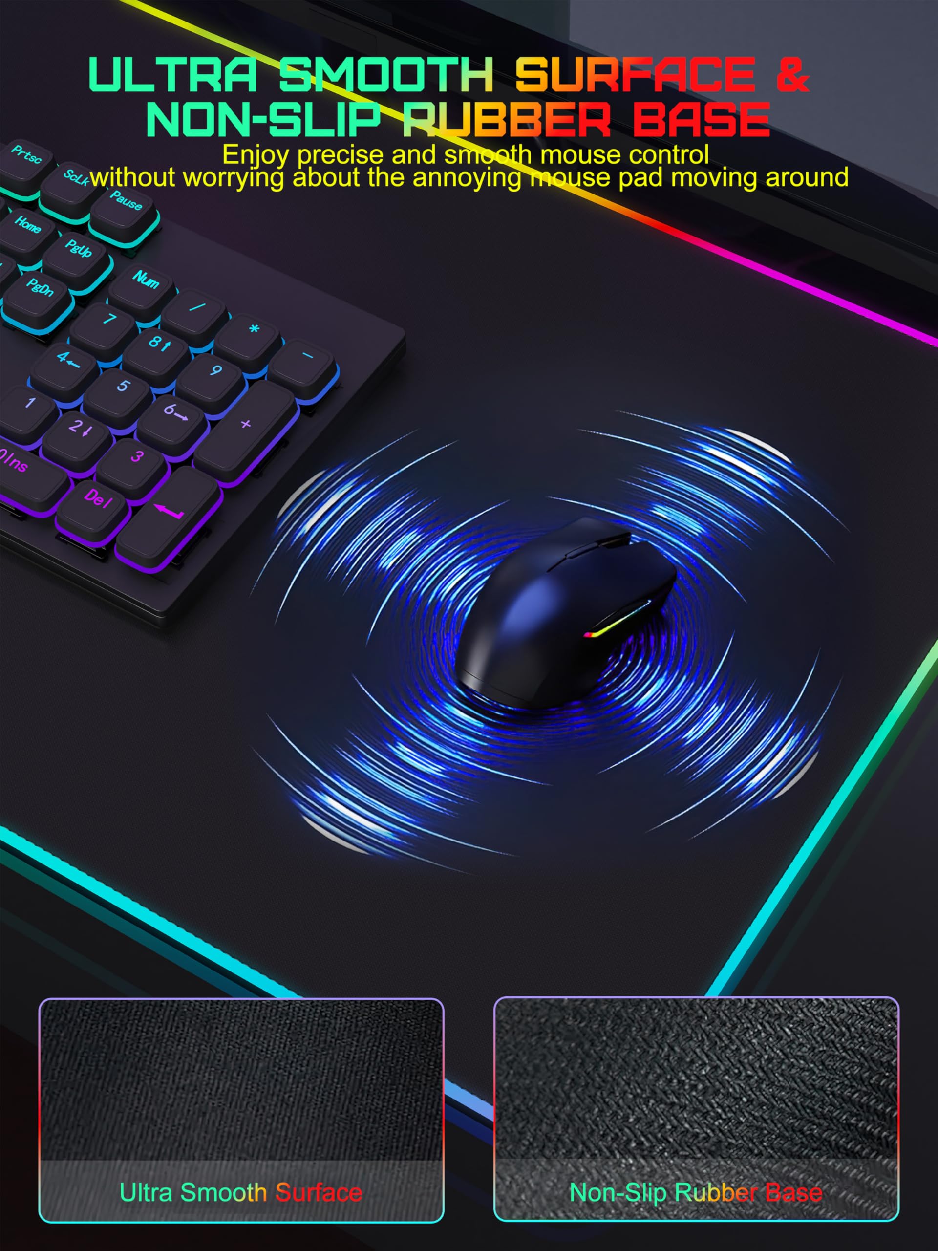 TopMade Wireless Charging Mouse Pad with RGB Lighting - 13 Light Modes, Ultra-Smooth Surface, Non-Slip Base, Waterproof Keyboard Pad - Large Gaming & Office Desk Mat (Classic Black) - Perfect for PC Gaming Setup, Home Office Workstation and Computer Desk Accessories