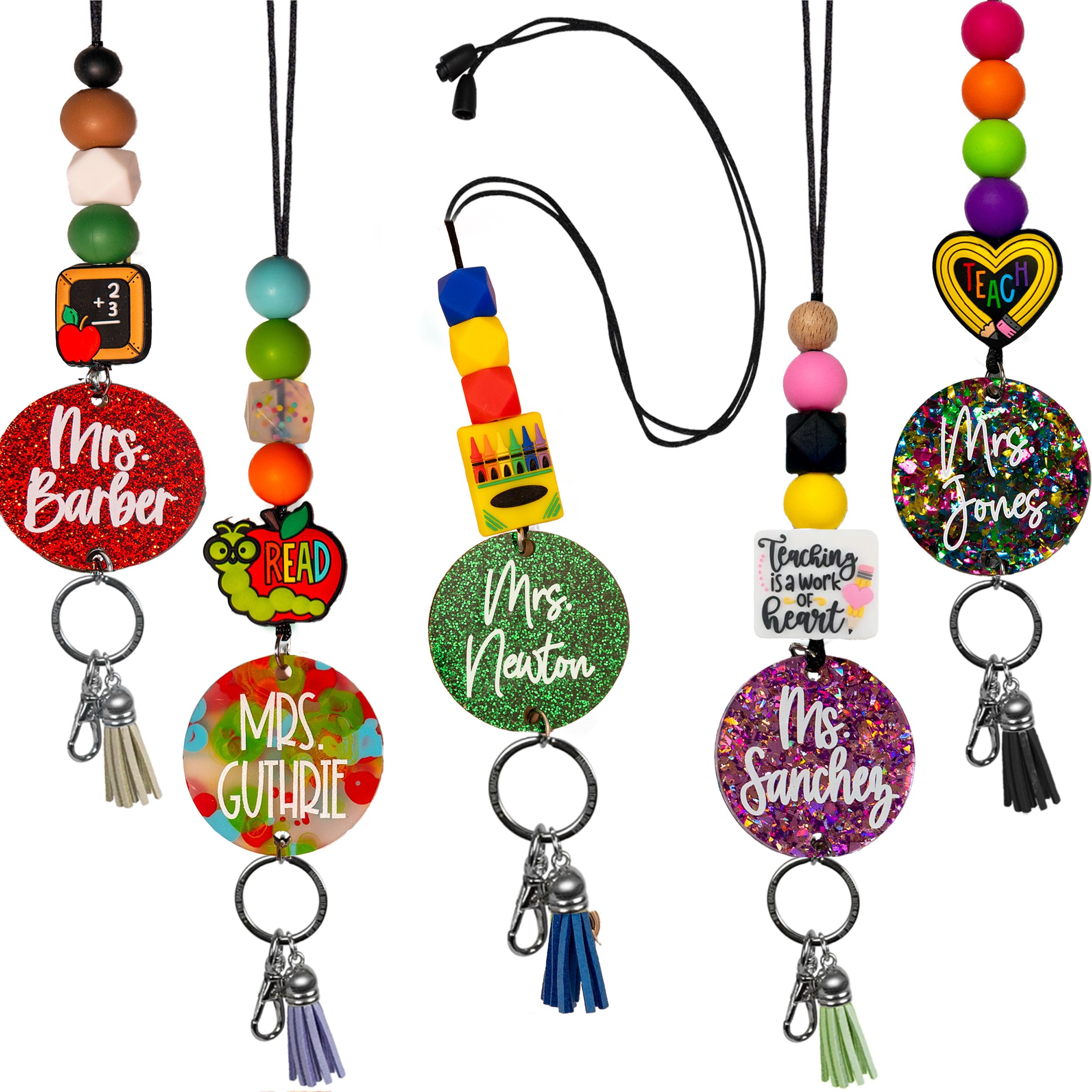 **Personalized Teacher Lanyard for Badges & Keys – Handmade Beaded Lanyard with Breakaway Clasp, Scratch-Resistant Name Tag – Sparkly & Durable Teacher Gift for School, Work, or Everyday Use**