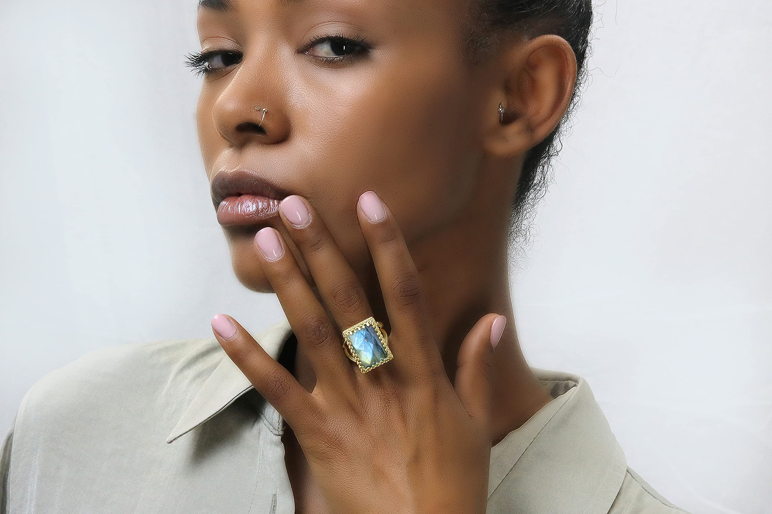 Handmade Labradorite Statement Ring in 14k Gold-filled Band | Sizes 3-12.5 | Elegant Jewelry Gift with Fancy Box | Perfect for Weddings, Parties & Special Occasions