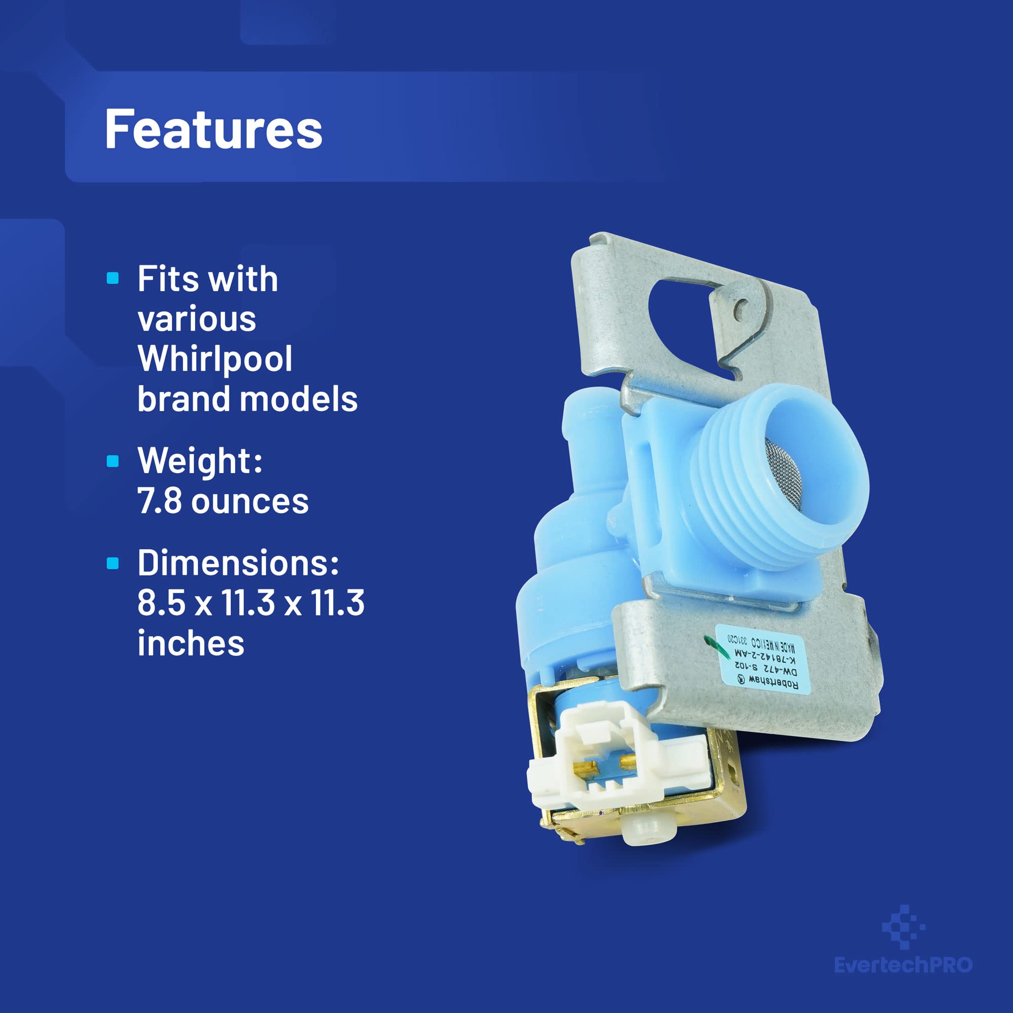 Whirlpool Dishwasher Water Inlet Valve W10648041 - Replacement Part Compatible with W10195048 & Other Top Brand Dishwashers - Perfect for Kitchen Appliance Repair and Maintenance