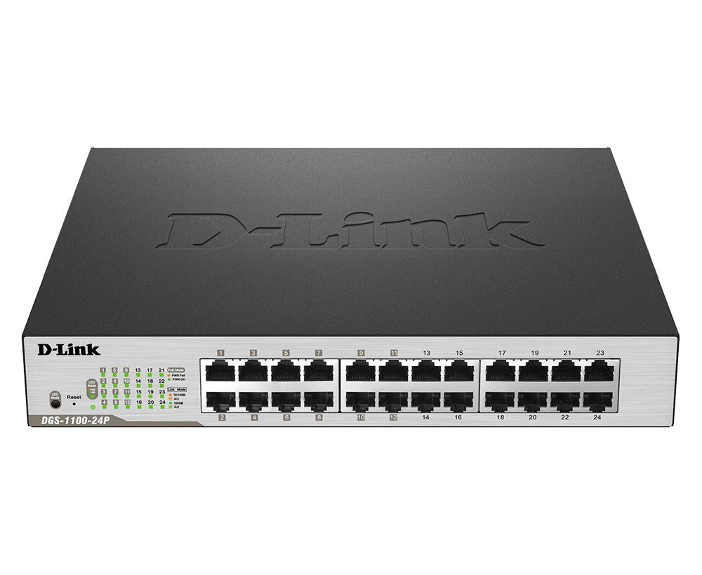 D-Link DGS-1100-24P 24-Port Gigabit PoE Smart Managed Switch - Ideal for Office Networks & IP Camera Systems
