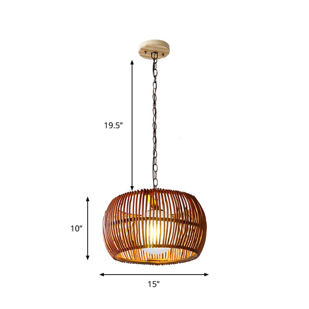 RUNNUP Handmade Bamboo Pendant Lamp - Asian Brown Hanging Ceiling Light Fixture for Study Room, Restaurant & Parlor | Eco-Friendly Chandelier with Natural Texture | Perfect for Zen Decor, Boho Home & Asian-Inspired Spaces