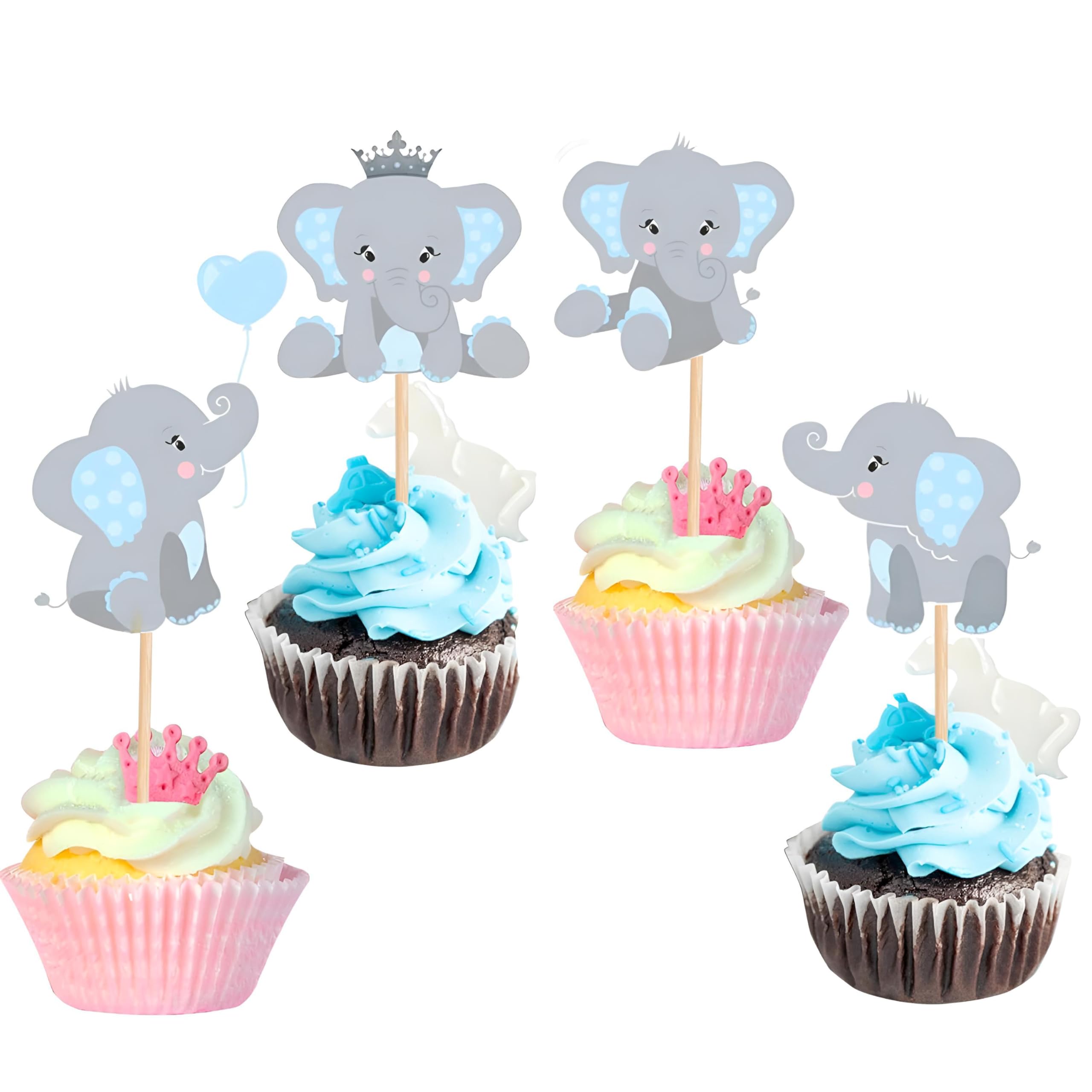 48Pcs Blue Elephant Cupcake Toppers for Baby Shower & Birthday Party Decorations - Double Sided Boy Baby Shower Supplies - Perfect for Baby Boy Theme Parties, Gender Reveals & 1st Birthday Celebrations