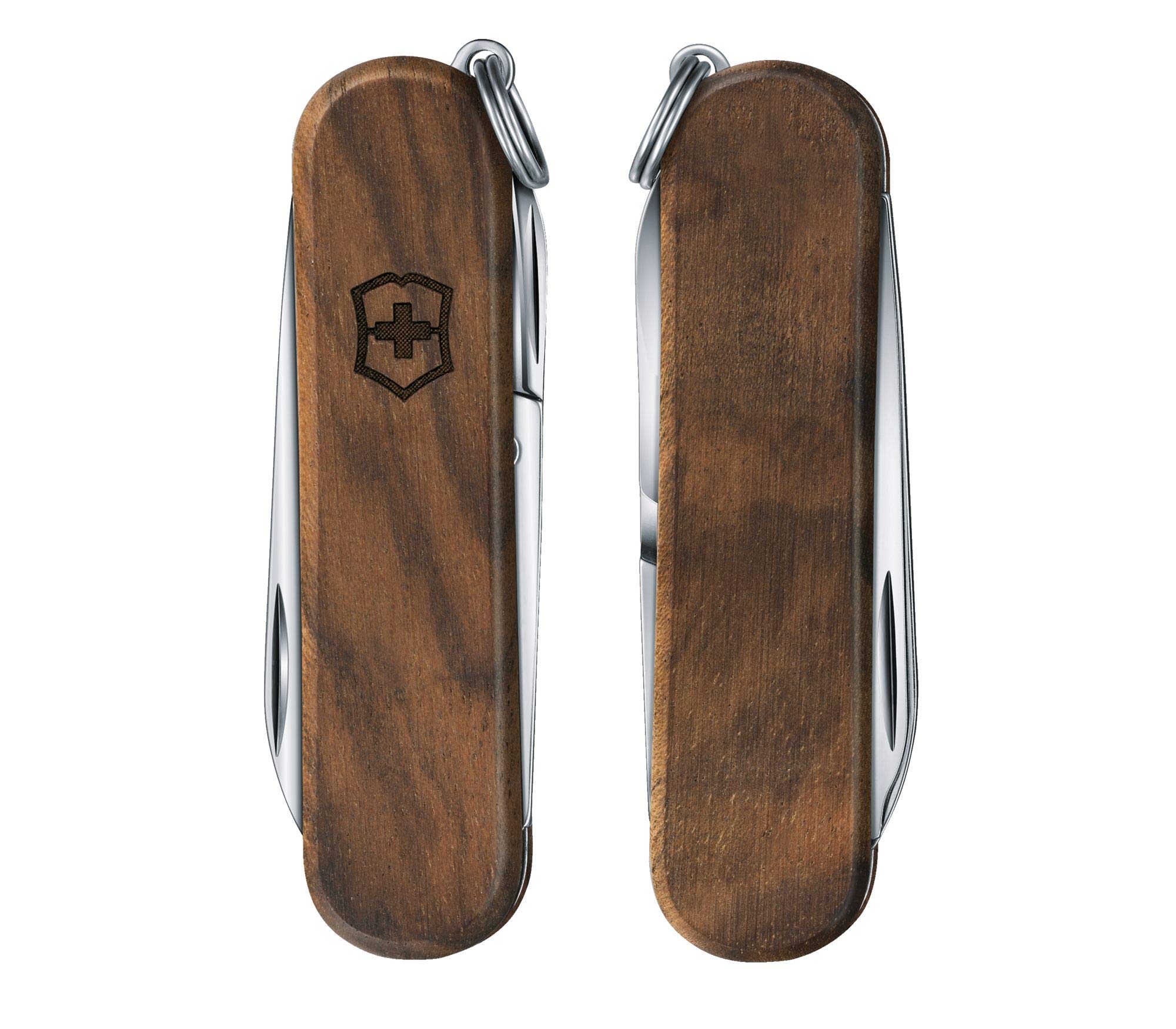 Victorinox Classic SD Walnut Swiss Army Knife - Compact 5-Function Pocket Knife with Small Blade, Screwdriver & Key Ring - Swiss Made Wood Handle - Perfect for Camping, Hiking & Everyday Carry (EDC)