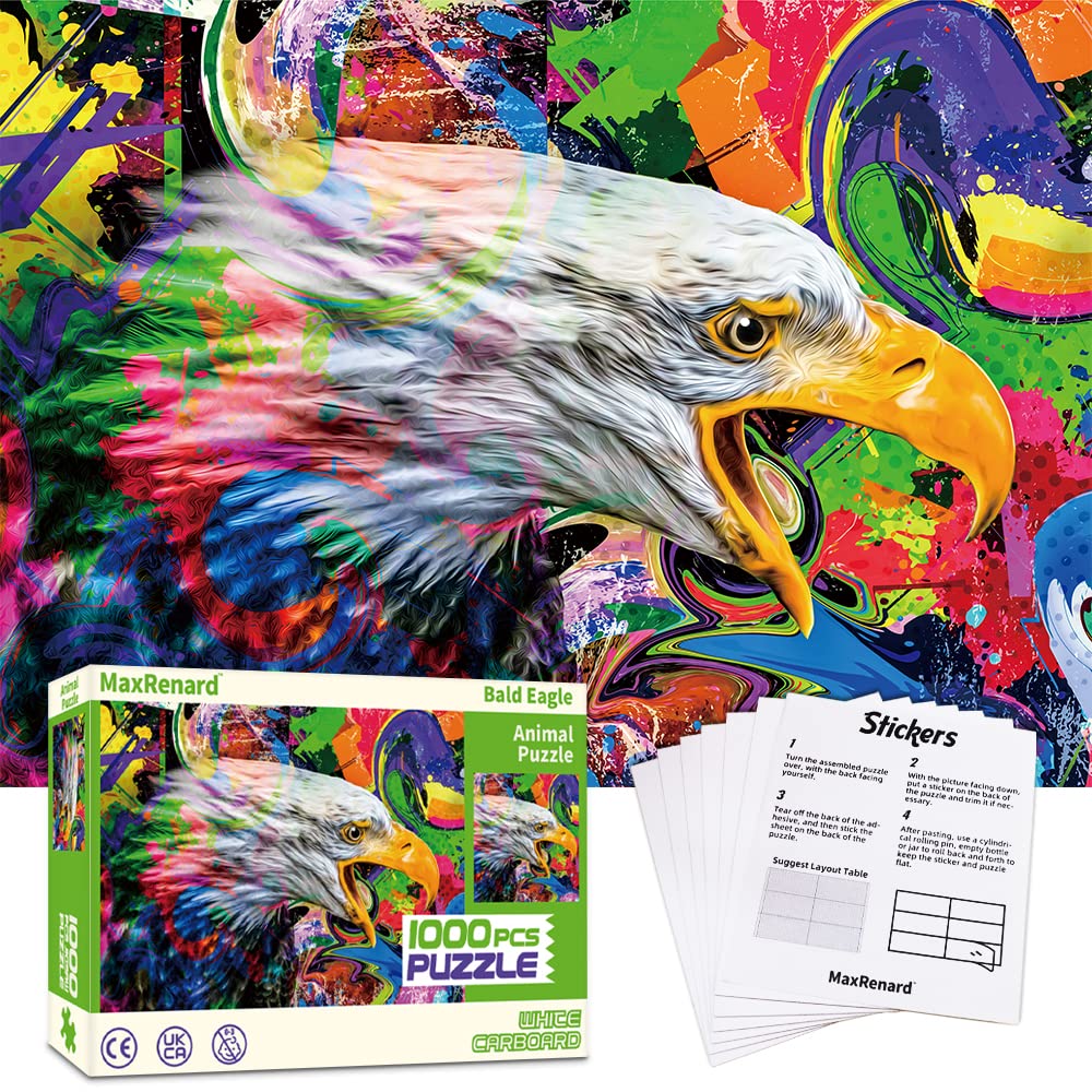 1000 Piece Bald Eagle Jigsaw Puzzle for Adults & Kids – Colorful Animal Puzzle with Free Stickers – Home Wall Decor & Gift for Nature Lovers | Perfect for Family Game Night, Classroom Activities & Relaxation Therapy