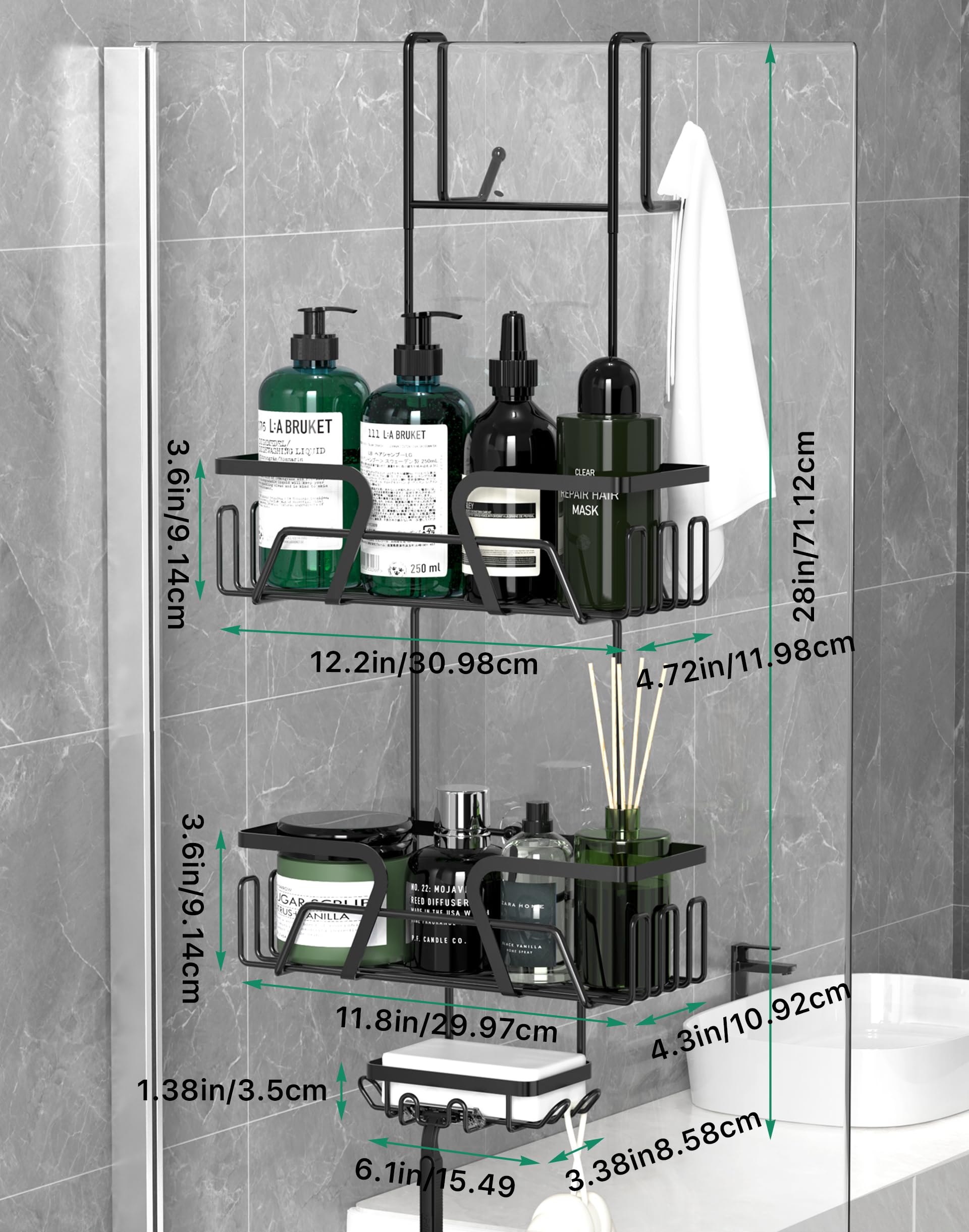 Stainless Steel Rustproof Shower Caddy Hanging Organizer - No Drilling 2-Tier Shower Shelf with Soap Dish | Perfect for Bathroom Storage of Razors, Soap & Shampoo | Space-Saving Solution for Small Showers & Dorm Bathrooms