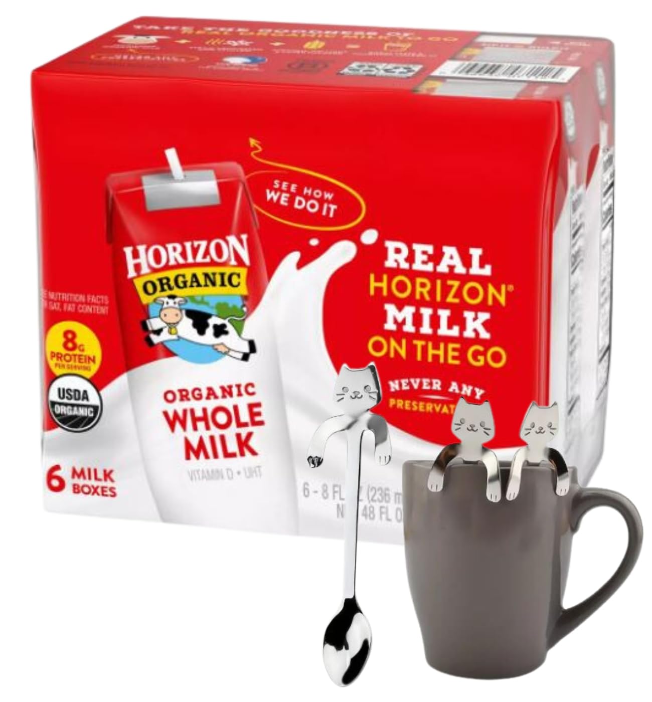 Horizon Organic Shelf-Stable Whole Milk Boxes - 6 Pack of 8oz Single Serve Milk Cartons | UHT Milk for Kids Lunchboxes, Camping, Emergency Food Storage & On-the-Go Nutrition
