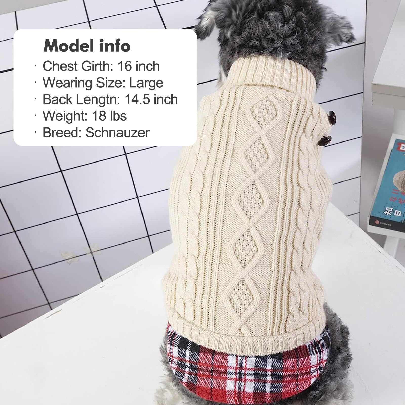 KYEESE Beige Knit Dog Sweater Pullover - Warm Turtleneck Dog Coat for Medium Dogs (Girl & Boy) | Perfect for Winter Walks & Indoor Comfort