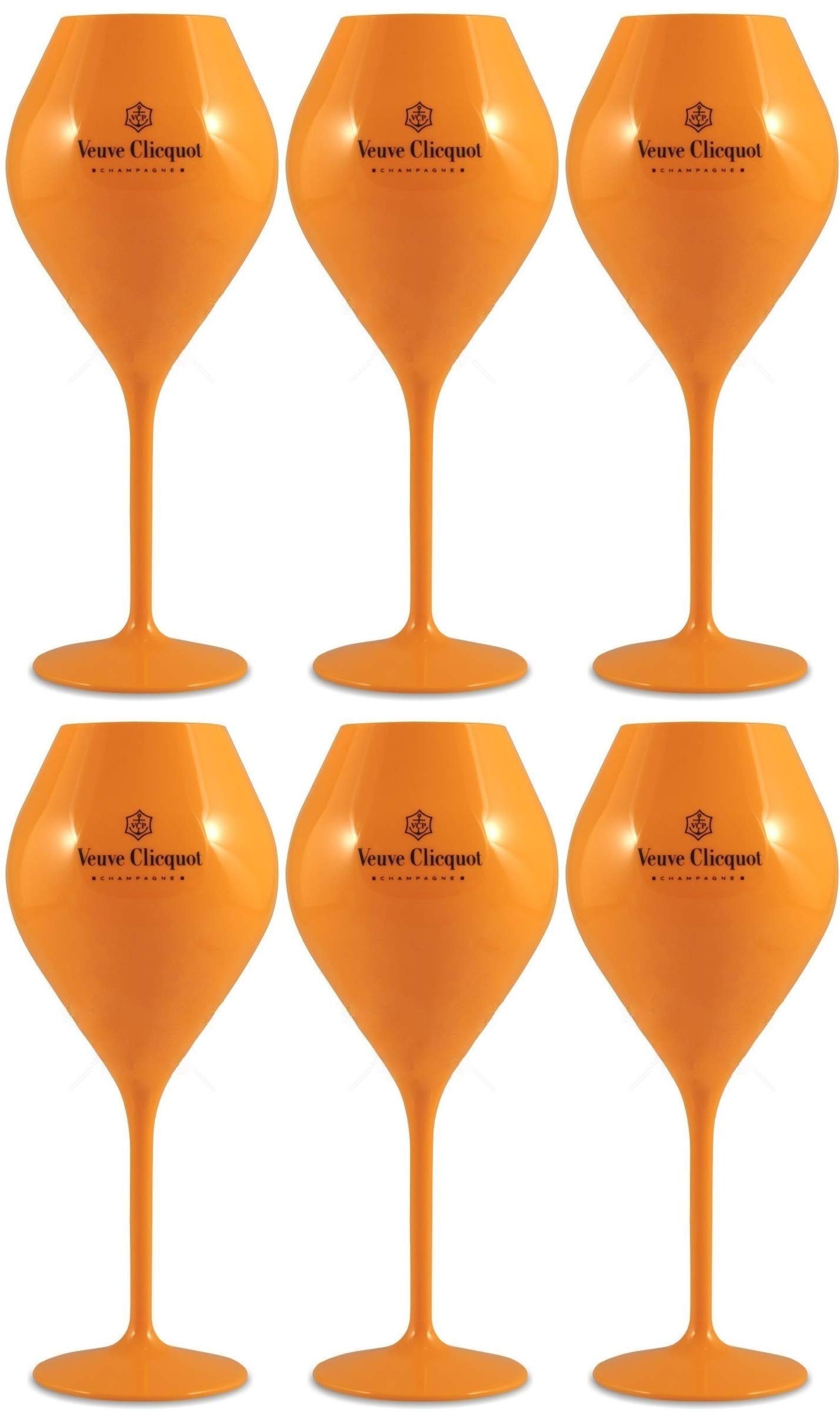 Veuve Clicquot 6-Piece Yellow Champagne Flutes Set - Shatterproof Polycarbonate Acrylic Glasses for Poolside, Weddings & Parties (Small Edition) - Elegant Drinkware for Celebrations & Outdoor Entertaining