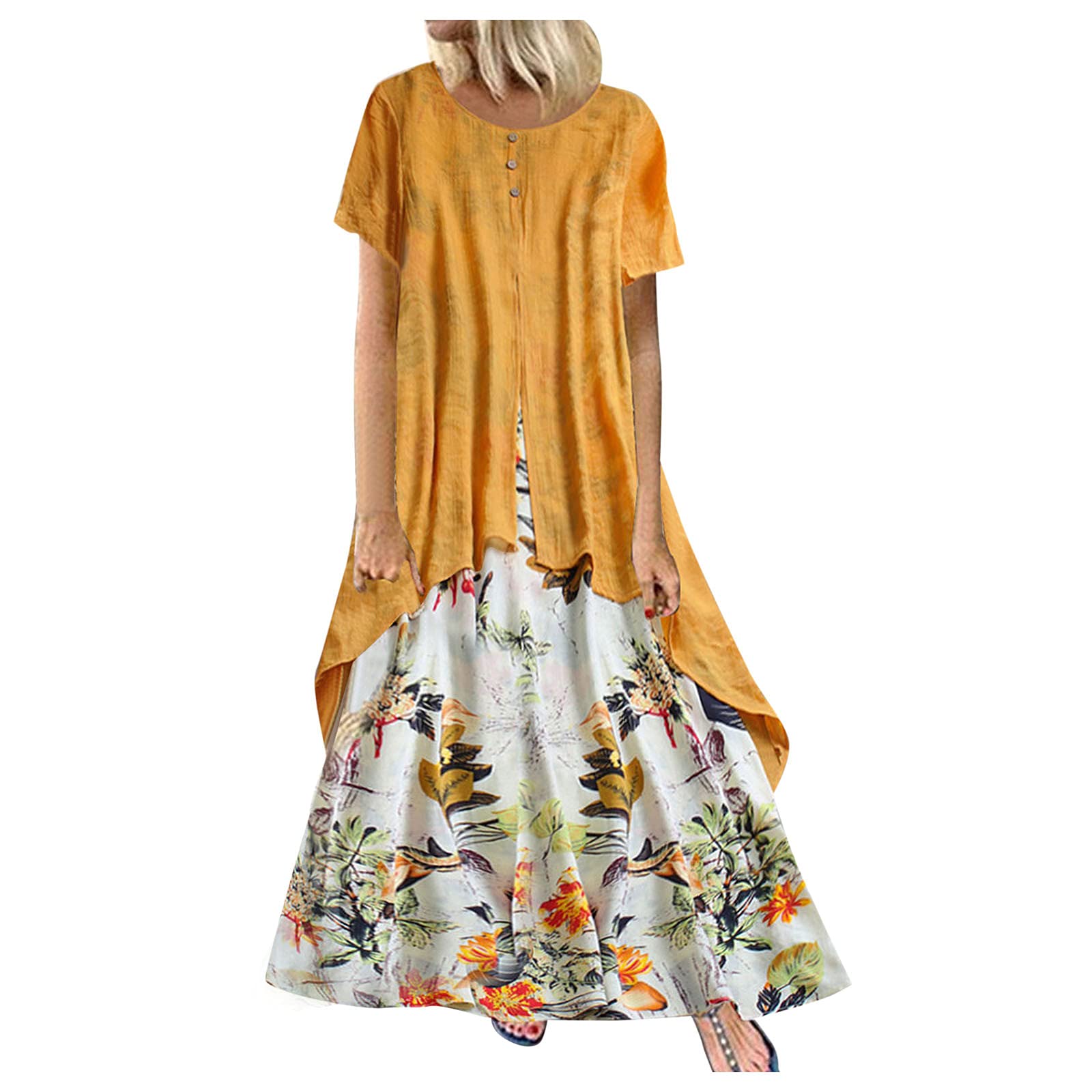 Gbayxj Women's Summer Two-Piece Printed Short Sleeve Casual Round Neck Dress Set - Perfect for Beach Vacations, Outdoor Parties & Summer Getaways