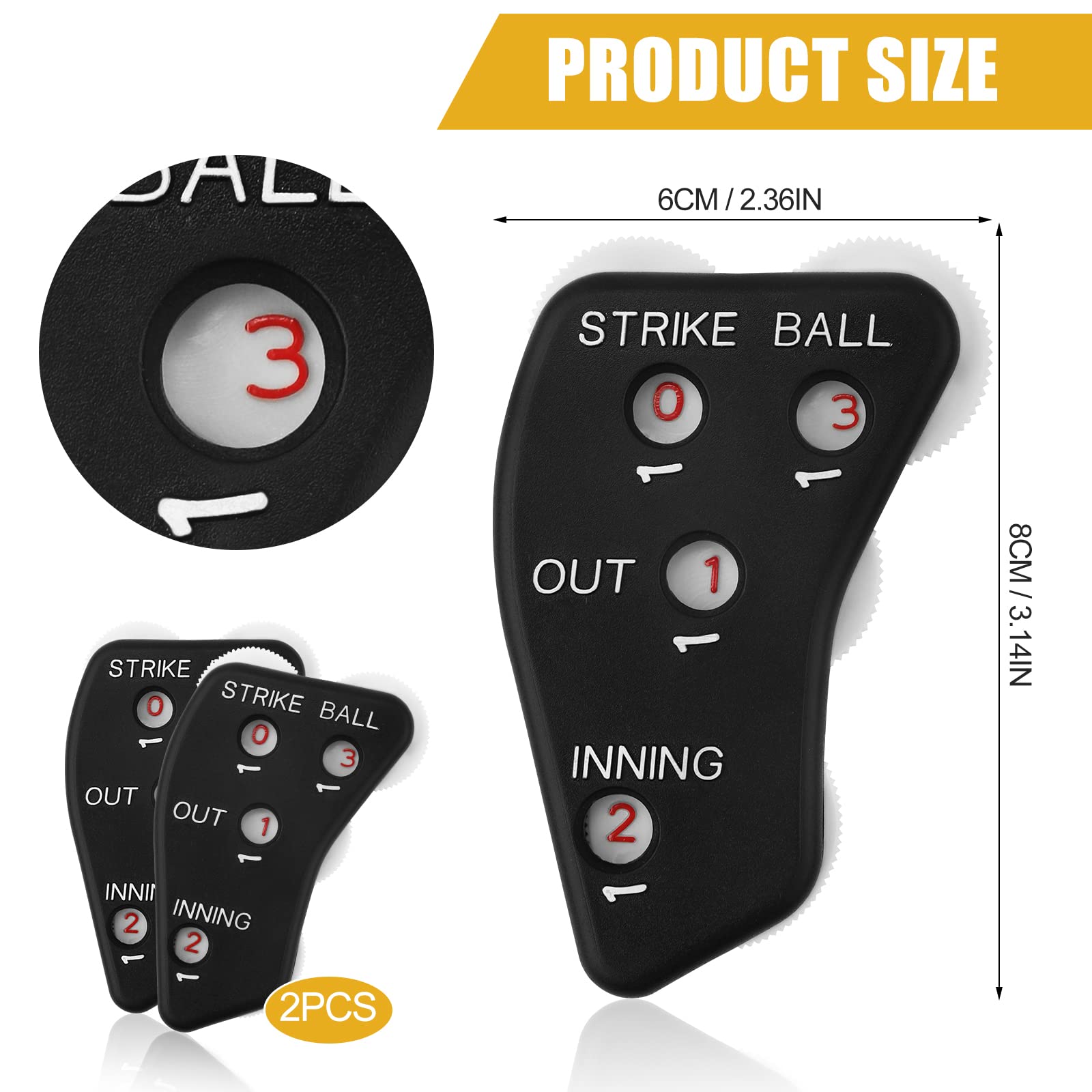 2PCS Baseball Umpire Clicker Counter - 4-Wheel Umpire Indicator with Non-Slip Grip for Softball & Baseball Games - Track Outs, Innings & Balls (Black) - Perfect for Coaches, Umpires & Scorekeepers