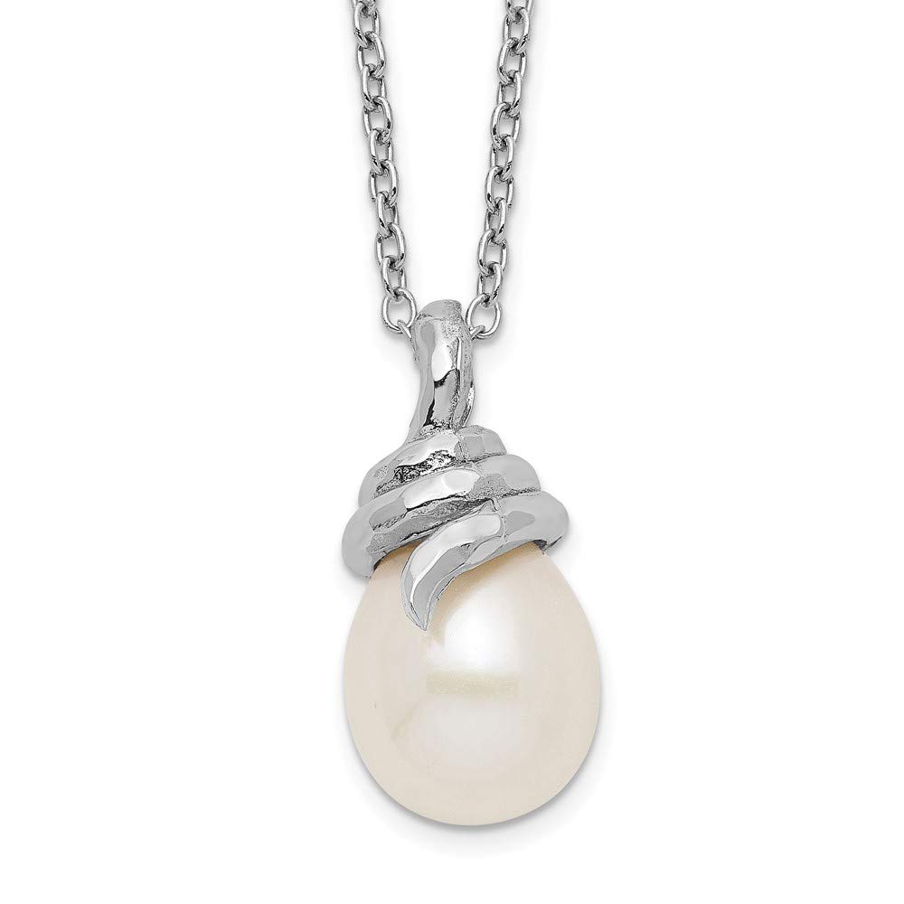 Elegant Sterling Silver Rhodium-Plated 8-9mm White Rice Freshwater Cultured Pearl Necklace | Perfect for Weddings, Anniversaries & Special Occasions