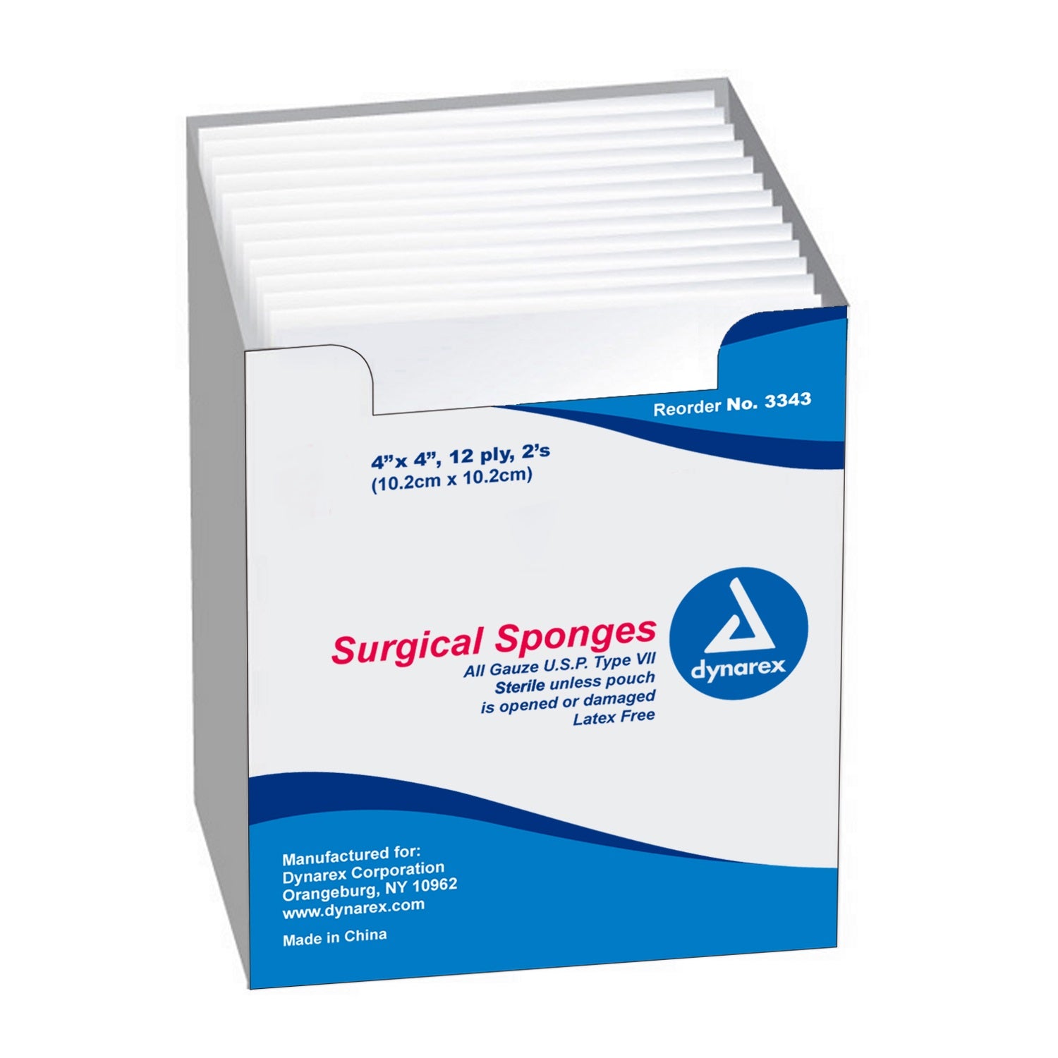 Dynarex 3343 Sterile Gauze Sponges, 4x4 Inch, Case of 1200 - Ideal for First Aid Kits, Wound Care & Medical Emergencies