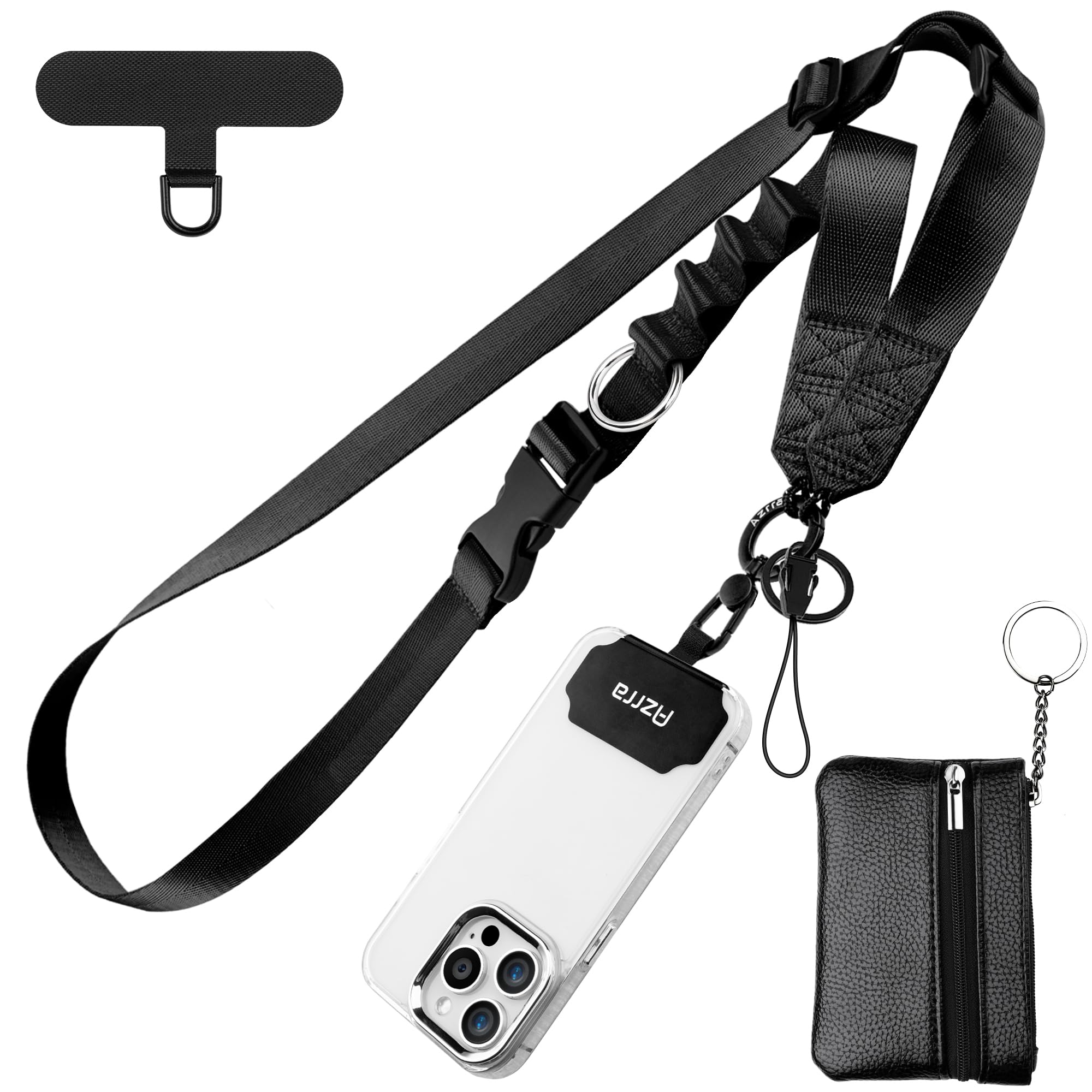 Azrra Adjustable Crossbody Phone Lanyard for iPhone 14/13/12/11 Pro Max - Detachable Card Holder Wallet & Anti-Loss Phone Tether - Perfect for Travel, Shopping, Concerts and Outdoor Activities