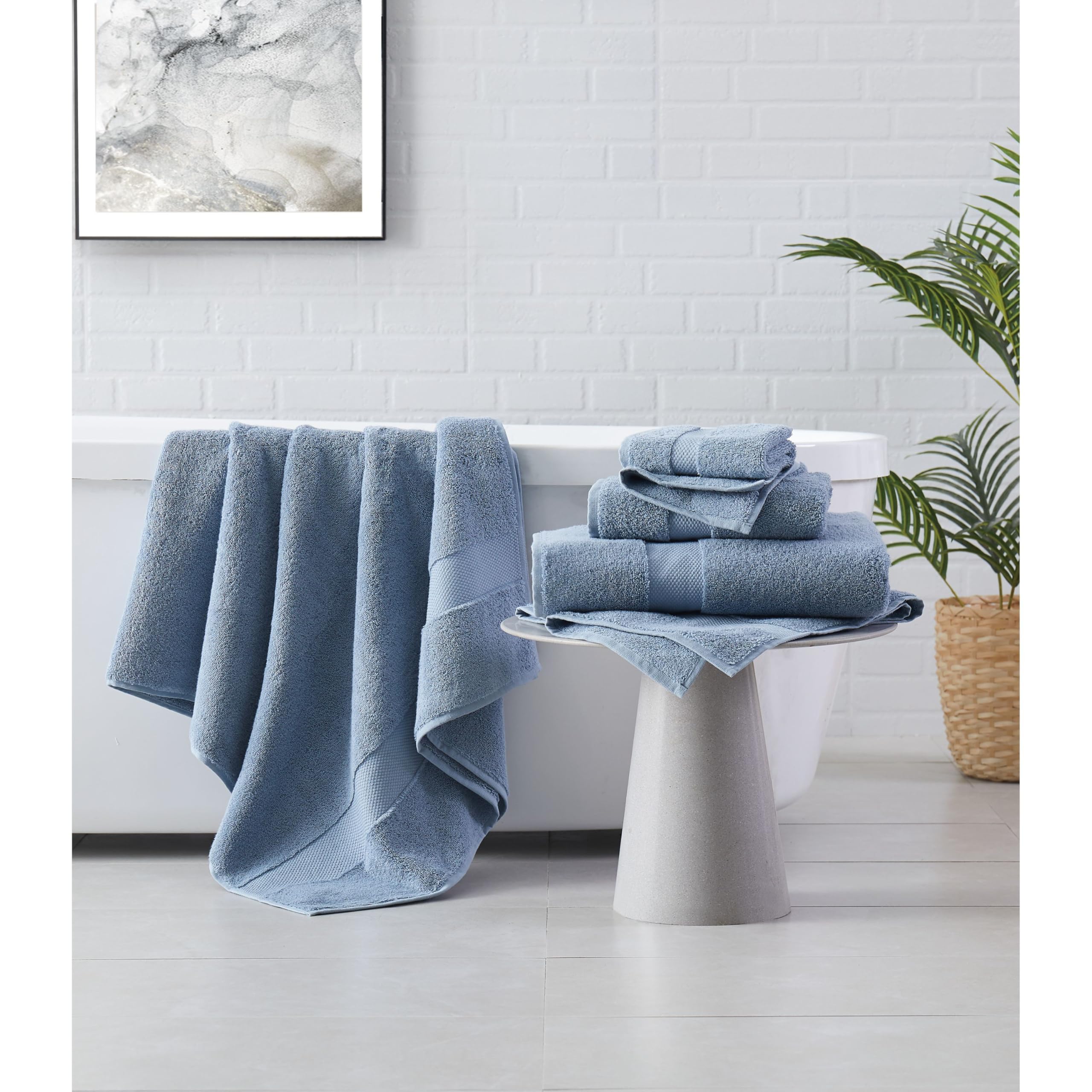 Premium 6-Piece Brooklyn Loom Turkish Cotton Towel Set - Ultra Soft & Absorbent Bath Towels (Blue) - Perfect for Spa, Beach & Luxury Bathroom Decor