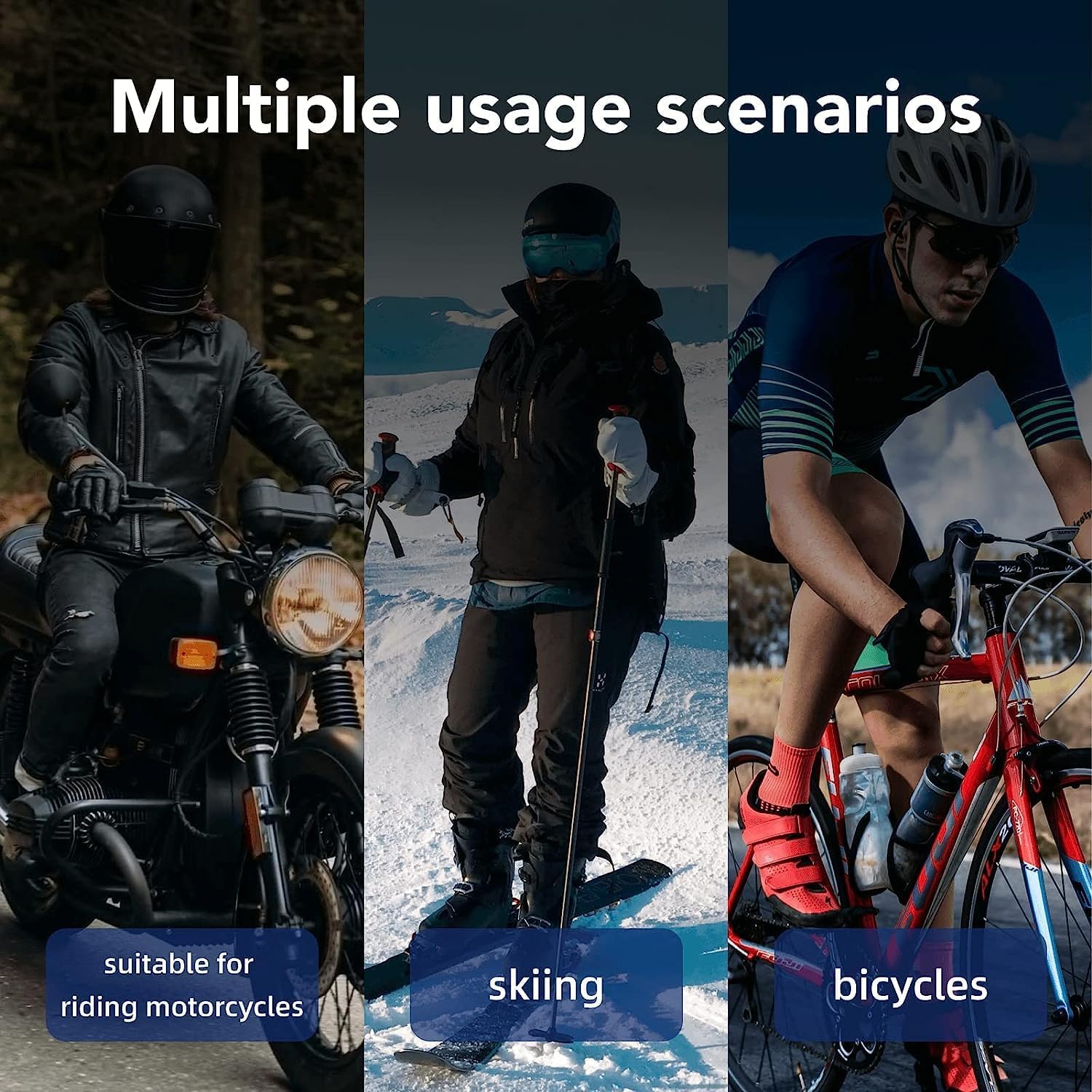 Motorcycle Helmet Bluetooth Headset with CVC Noise Cancellation & 90H Playtime - Ultra-Thin Wireless Earbuds for Motorcycle Riding, Skiing & Outdoor Sports - Stereo Music & Auto Answering