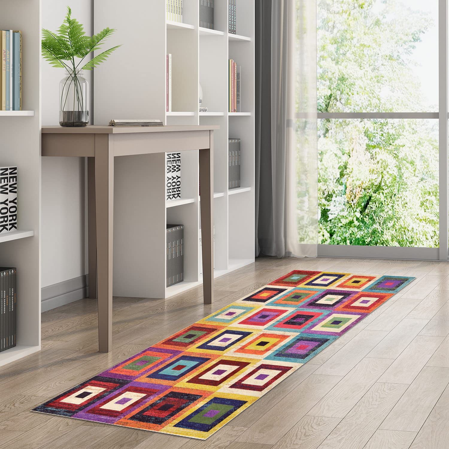 GUBIYU Bohemian Geometric Area Rug - Abstract Patchwork Throw Rug Runner - Stain Resistant & Non-Slip - 23.6x59 Inch Indoor Outdoor Rug for High Traffic Areas - Perfect for Kitchen, Living Room, Backyard & Bathroom Decor - Easy to Clean
