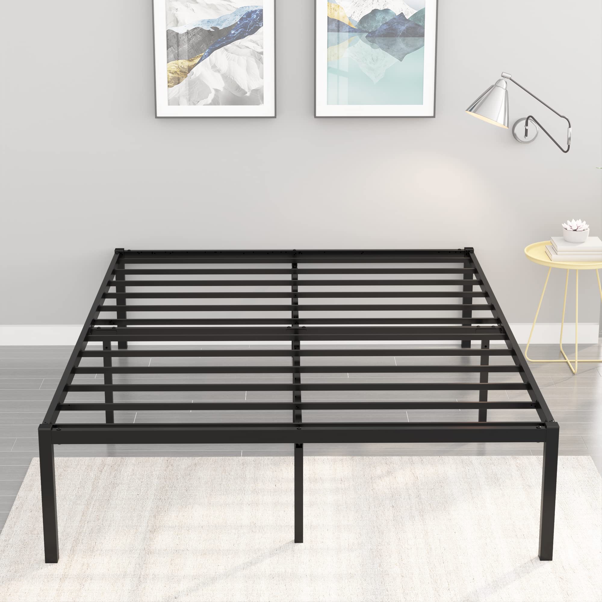 Weehom 16 Inch King Size Metal Platform Bed Frame - Heavy Duty Steel Slat Support, No Box Spring Needed, Underbed Storage Space - Easy Assembly Black Bedroom Furniture for Master Bedroom & Guest Room