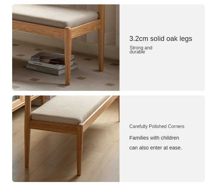 Solid Oak & Black Walnut Wooden Soft Bench - Handcrafted Wooden Stool for Entryway, Bedroom, Living Room & Outdoor Use